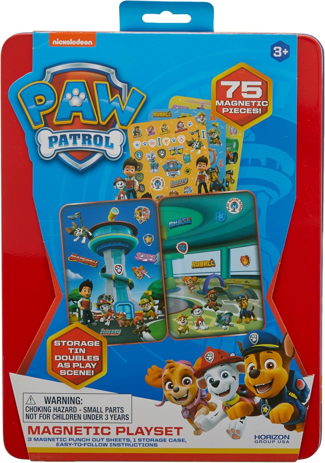 Juego magnético de Paw Patrol, 75 imanes de vestir para mezclar y combinar, 2 en 1 de almacenamiento y espacio de juego, divertido juguete de Paw