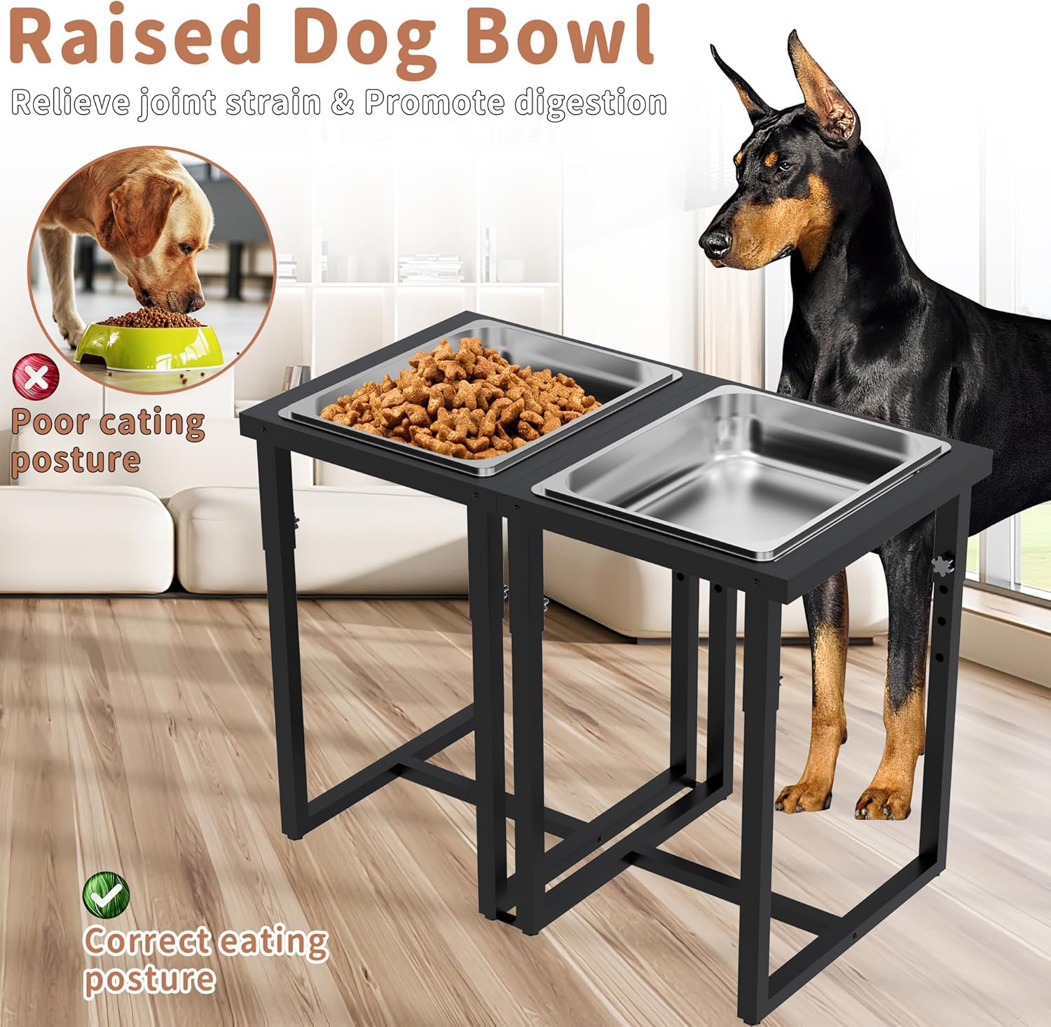 Cuenco elevado para perros, altura ajustable, soporte de metal resistente, diseño espacioso y profundo, adecuado para perros grandes