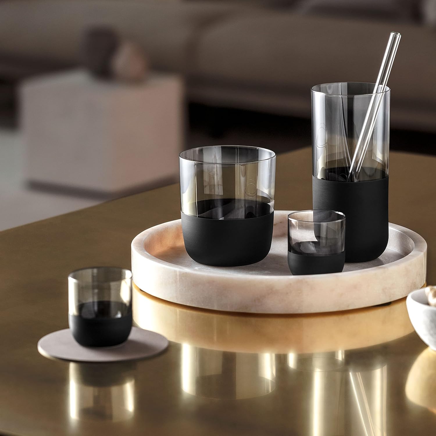 Villeroy & Boch – Set de vasos de bebida larga Fabricación Rock, 4 piezas, cristal con base negra mate, capacidad 10.1 fl oz
