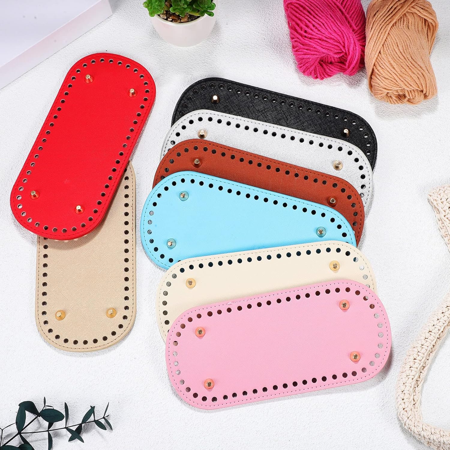 8 piezas de piel sintética, bolsa de ganchillo ovalada para tejer, para hacer manualidades, bolsa de ganchillo, bolsa de hombro y fabricación de
