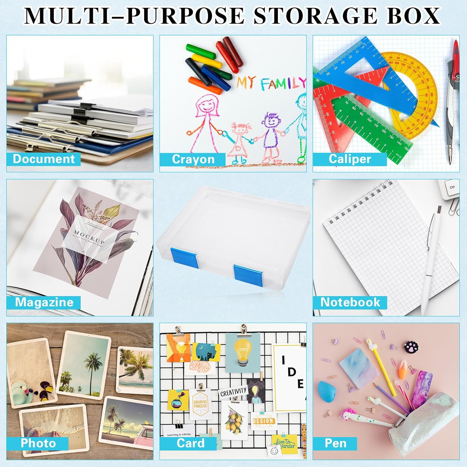 Qilery 12 cajas de plástico transparente A4 para almacenamiento de documentos, para álbumes de recortes, protector de archivos, soporte para