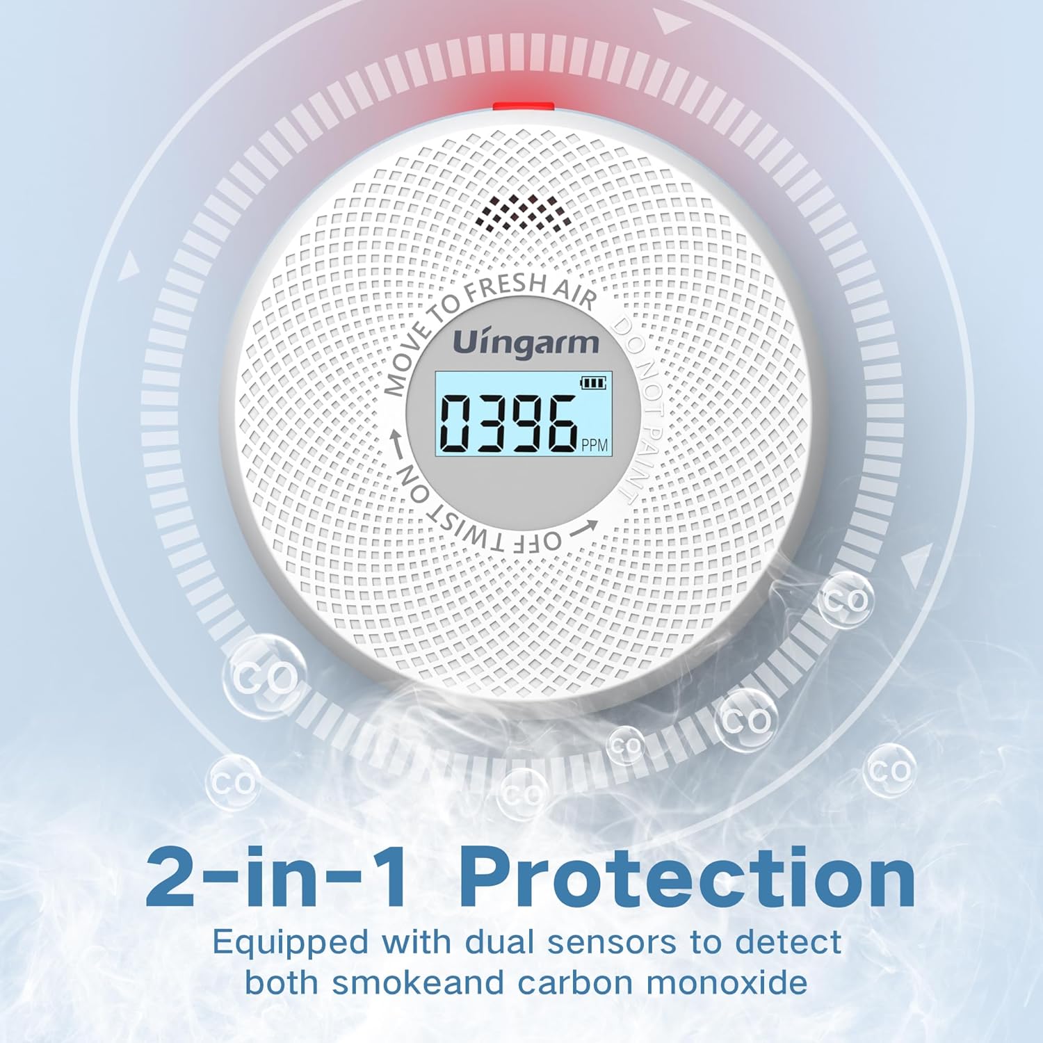 Uingarm Detector de humo y monóxido de carbono interconectado inalámbrico, alarma de incendio y CO alimentada por batería de 10 años, detector de