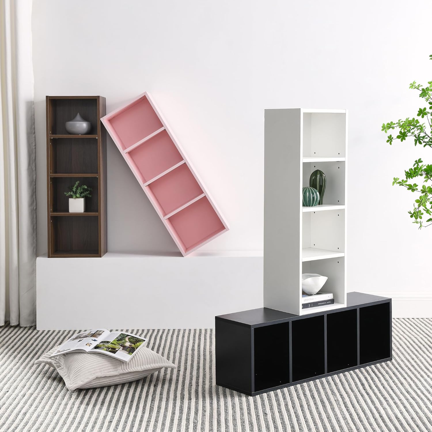Estante de torre multimedia de 8 niveles, gabinete de almacenamiento delgado para CD y DVD con estantes ajustables, estantería alta y estrecha para