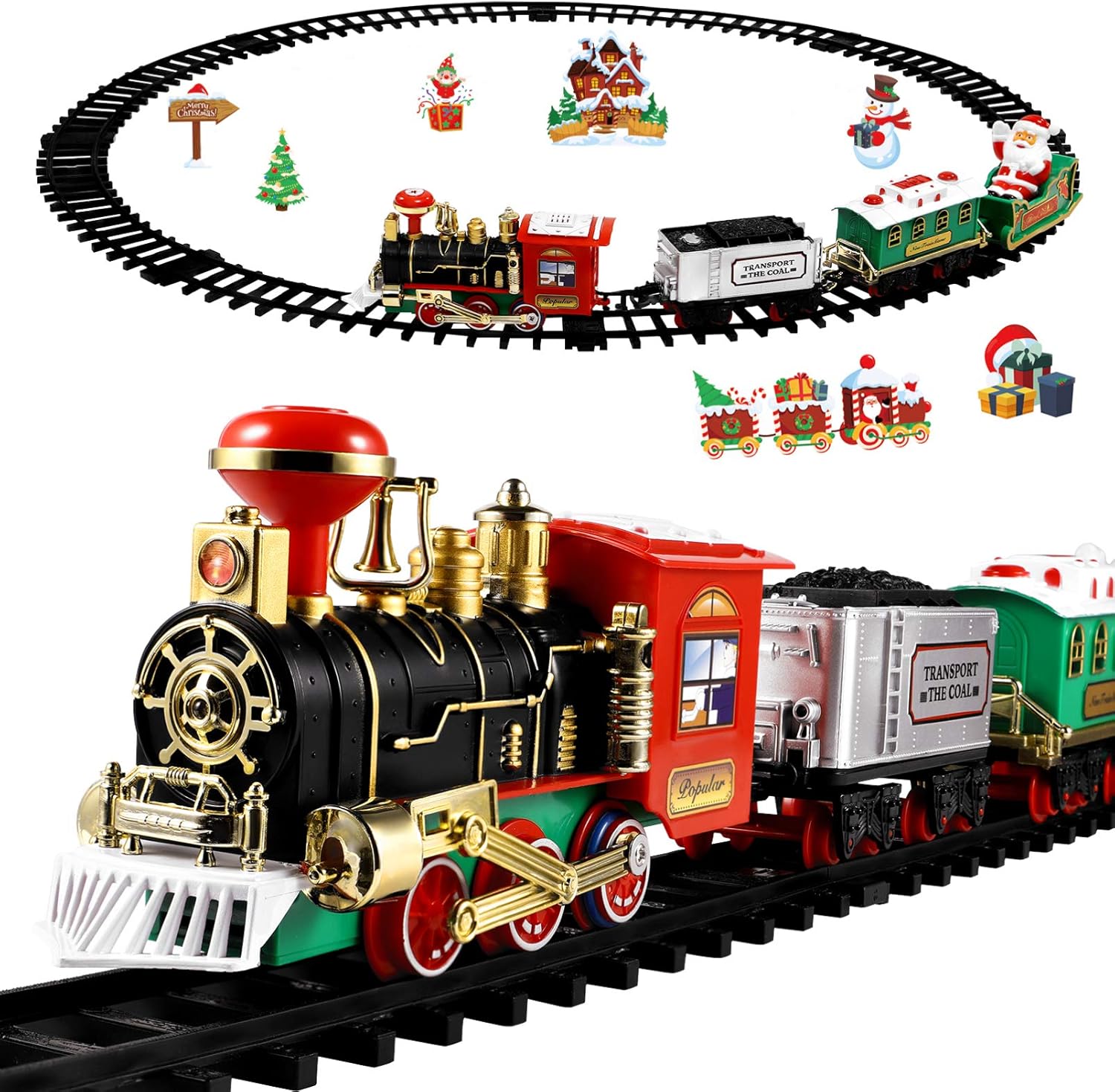 Toddmomy Juego de tren de Navidad rompecabezas 3D para adultos y niños, kit de tren de Navidad con luces y sonidos, pistas de ferrocarril,