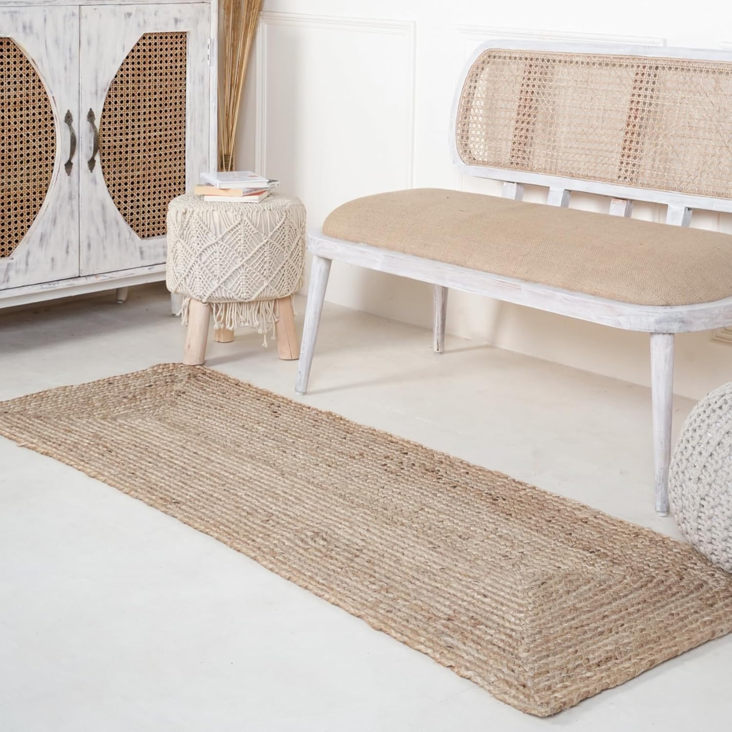 RAJRANG – Alfombra de yute de 2 x 8 pies, tejida a mano, natural, bohemio, reversible, trenzada, alfombra de área