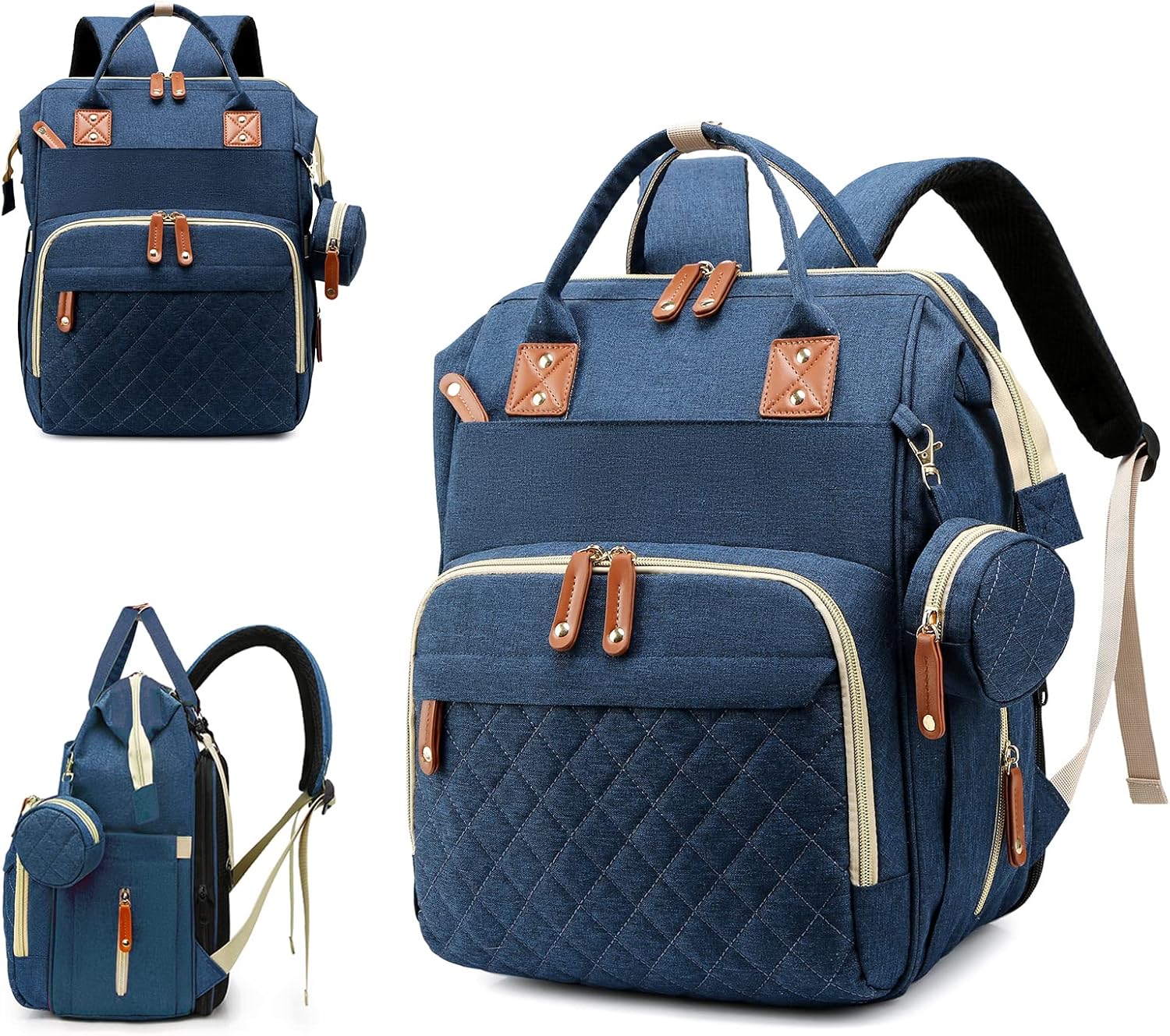 Mochila para pañales para bebé con cambiador, bolsas impermeables para niños y niñas, Azul, Multifunción
