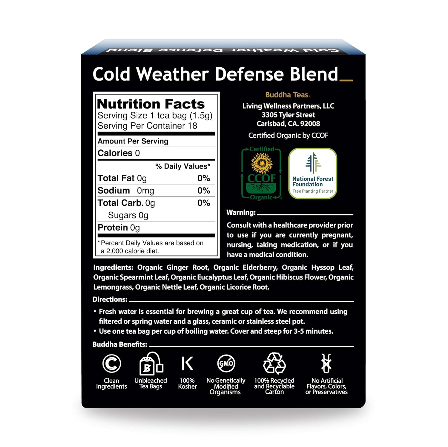 Buddha Teas Mezcla orgánica de defensa para clima frío – OU Kosher, USDA Organic, CCOF Organic, 18 bolsas de té sin blanqueador