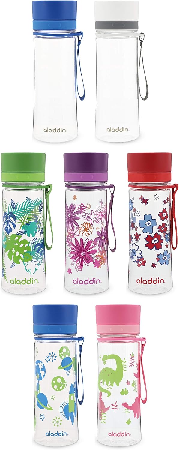 Aladdin My First Aveo – Botella de agua para niños de 0.35 L con gráficos rosados, a prueba de fugas, amplia apertura para un fácil llenado, sin