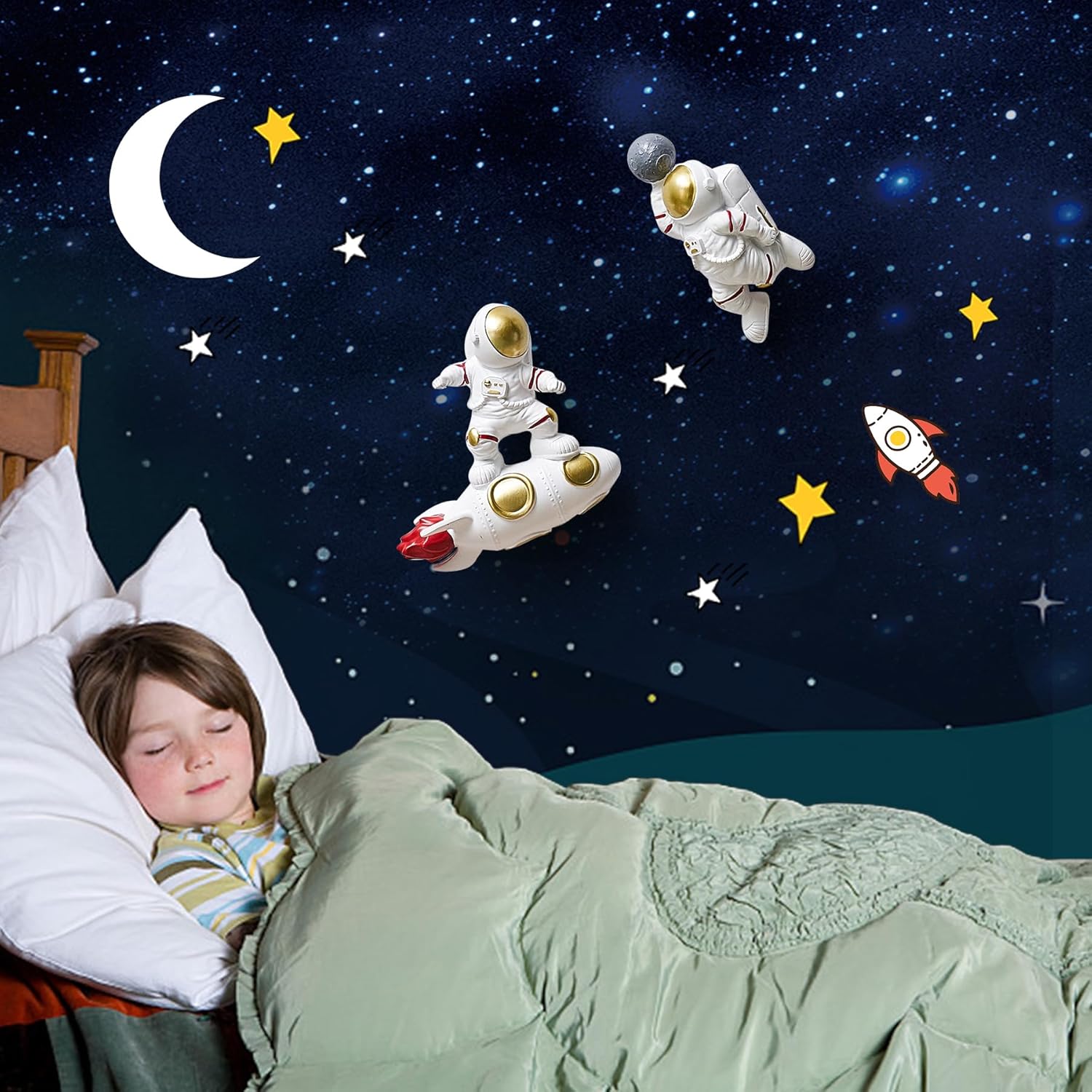 Juego de 2 esculturas de pared de astronautas, decoración moderna para el hogar, decoración de pared para sala de estar, dormitorio, decoración de