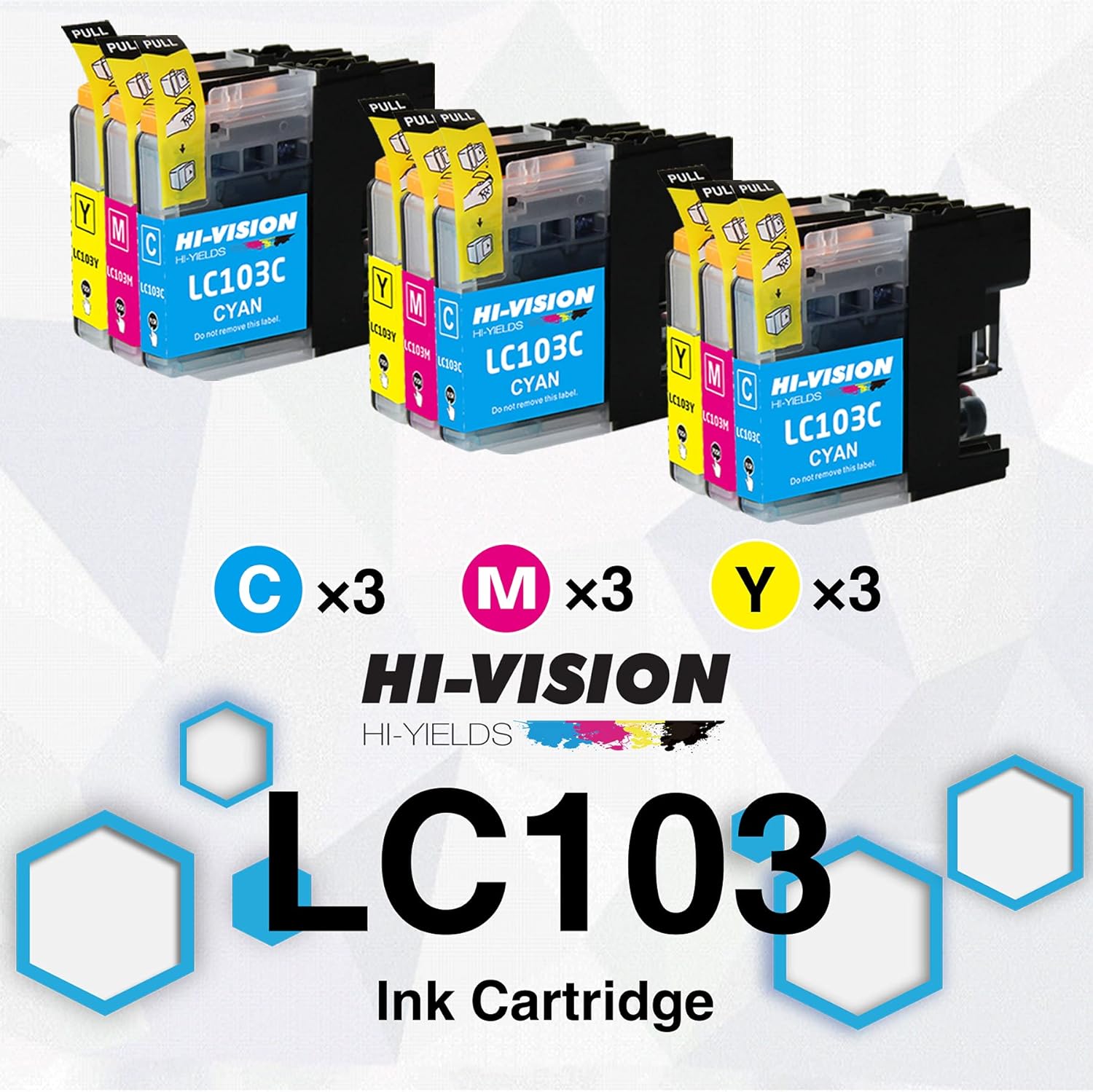 HI-VISION HI-YIELDS Paquete de 9 cartuchos de tinta compatibles LC-103XL de repuesto para impresoras Brother LC103XL 103XL, funciona con impresoras