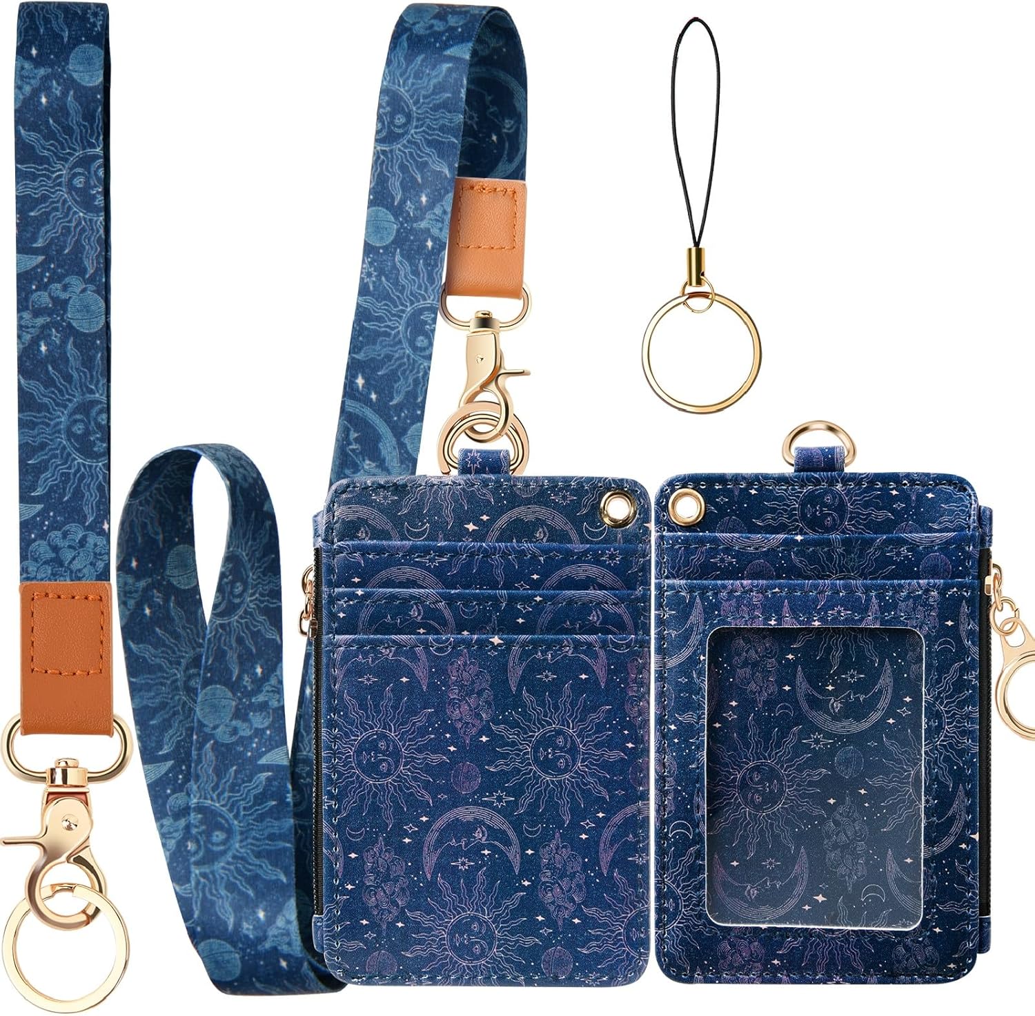 Cartera con cordón para tarjetas de identificación con cordones y correa para la muñeca, funda con bolsillo con cremallera para mujeres, hombres y