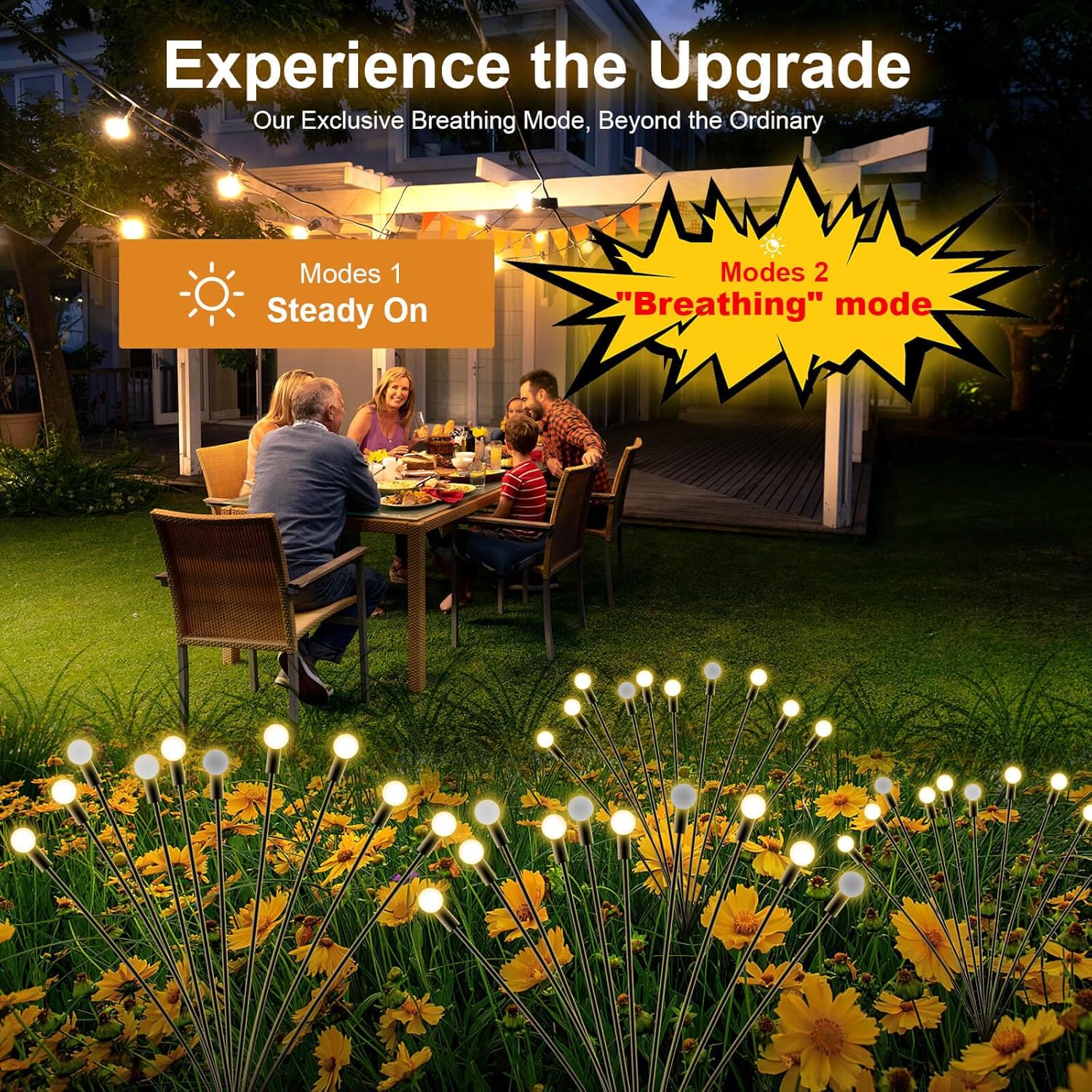 Firefly – Luces solares de jardín para exteriores, para patio, camino, decoración de patio (10 unidades, 100 LED, blanco cálido)