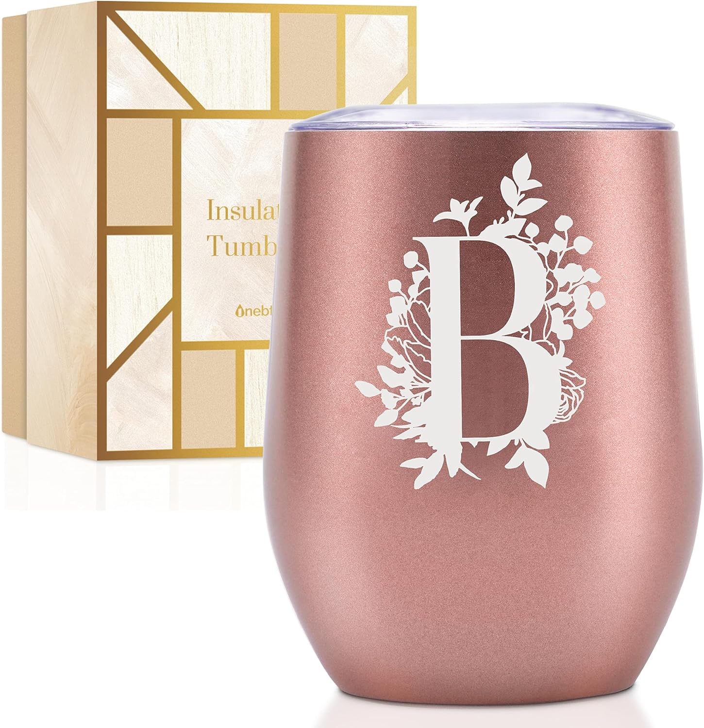 Onebttl Vasos personalizados con tapas para mujer, taza de café con monograma con inicial B, regalos para ella, niñas, damas de honor, amigas,
