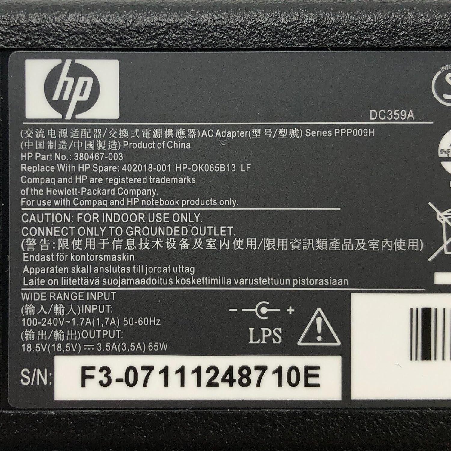 Fuente de alimentación genuina del adaptador de CA de 65 W HP para Deskjet 460 460C 460CB 460wf 460wbt C8150A C8151A C8152A C8153A SNPRC-0502