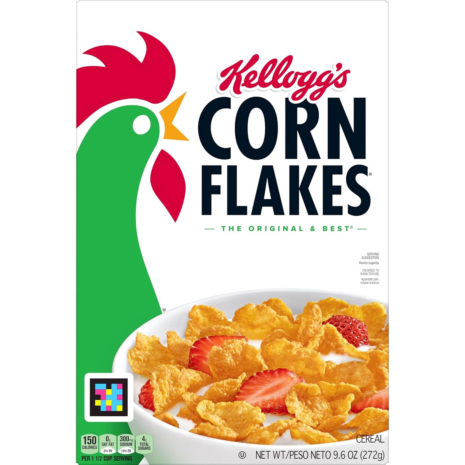 Kellogg’s Corn Flakes – Cereal para el desayuno, 8 vitaminas y minerales, aperitivos saludables, original, caja de 9.6 onzas (1 caja)