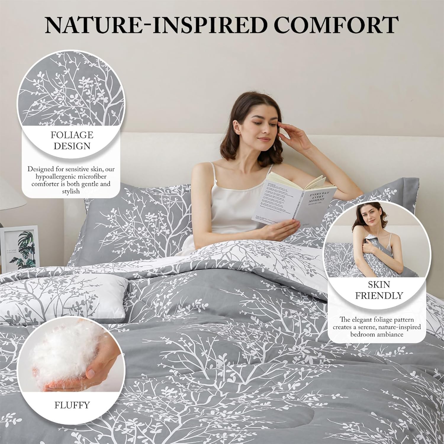 Spirit Linen – Juego de edredón con estampado de árboles y textura suave de la Colección Baby Platino