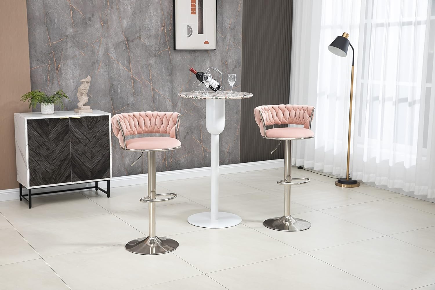Kakotito Taburetes de bar con respaldo y reposapiés, taburetes de bar ajustables con patas plateadas, taburete de bar retro y taburete de bar de
