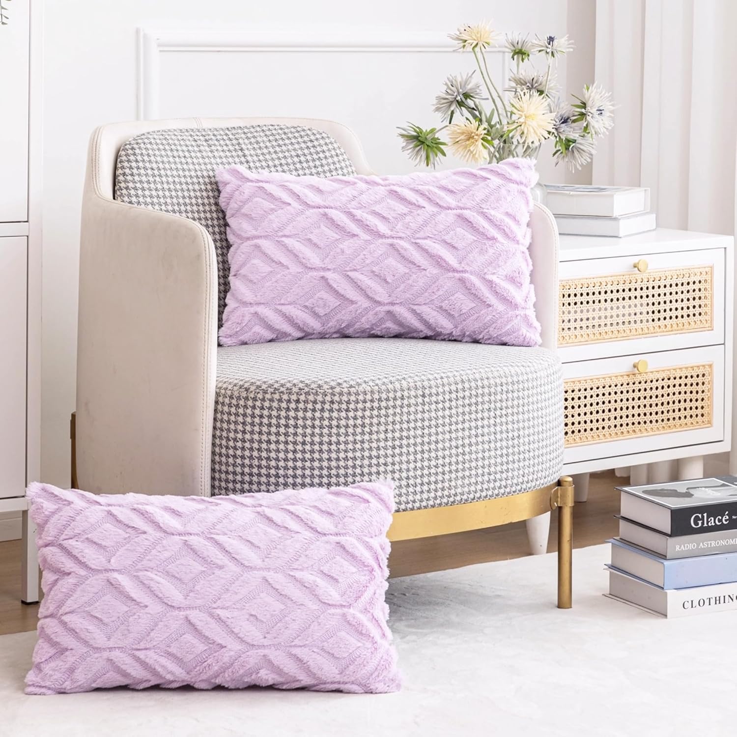 AQOTHES Juego de 2 fundas de almohada de piel sintética de color morado suave de 12 x 20 pulgadas, almohadas lumbares decorativas bohemias para