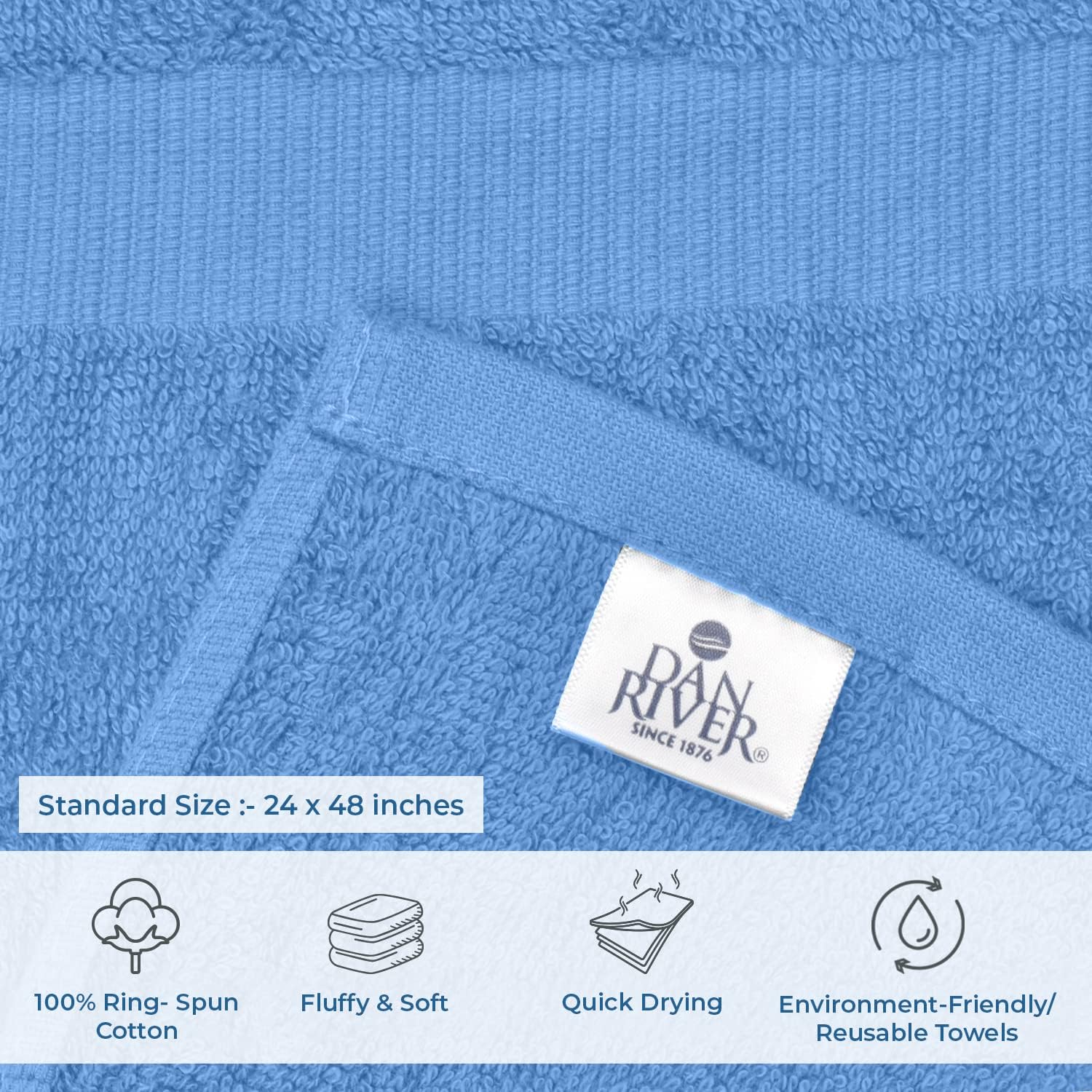 DAN RIVER Juego de 6 toallas de baño 100% algodón, suaves y ligeras, medianas ideales para piscina, hogar, gimnasio, spa, hotel y uso diario, color