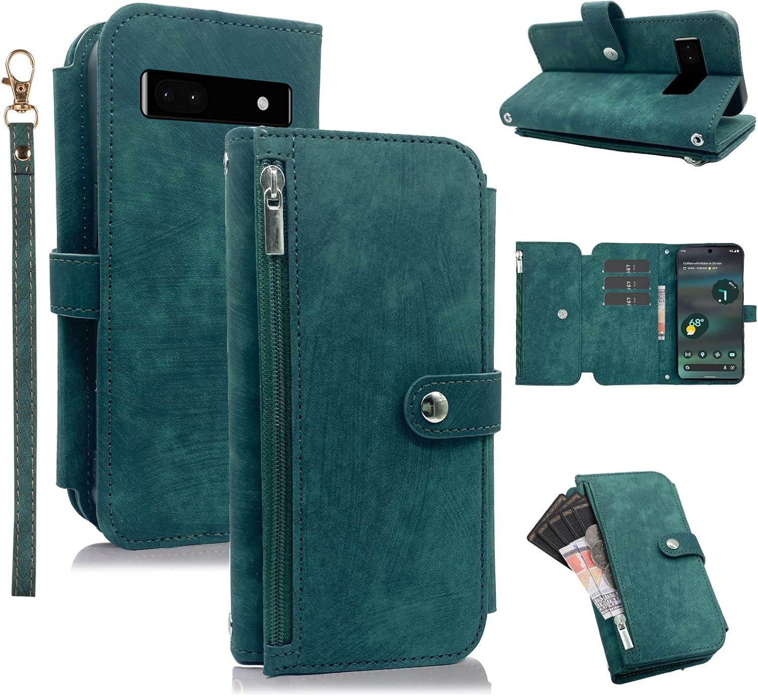 Furiet Compatible con Google Pixel 6A 5G 2022 – Funda tipo cartera con 9 ranuras para tarjetas, de cuero retro, tarjetero con tapa para tarjetas de
