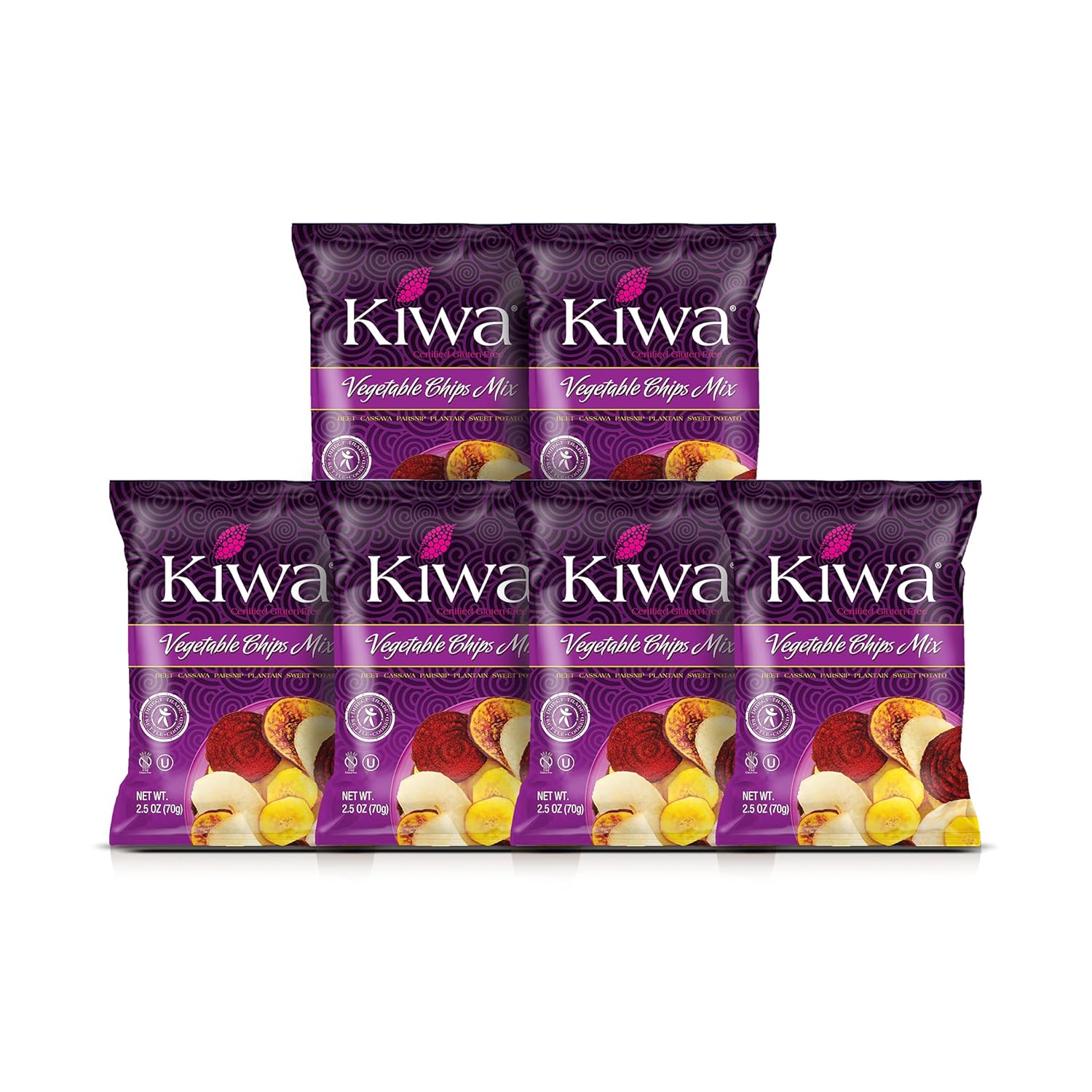 Kiwa Chips vegetales  Mezcla de patatas fritas de mandioca, plátano, remolacha, batata, chirivía (6 paquetes de bolsas individuales de 2.5 onzas)