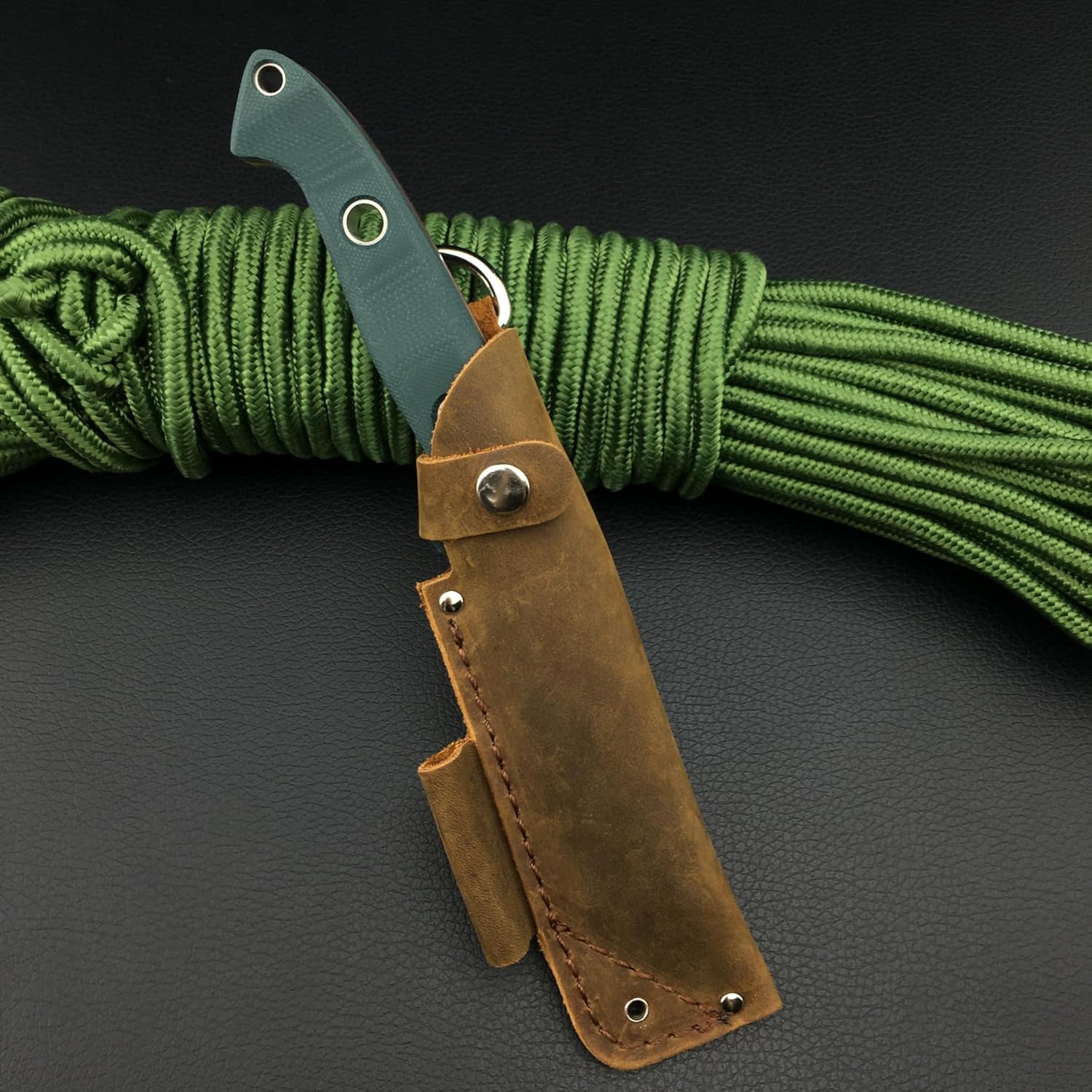 Buschcrafter 162 Cuchillo de hoja fija de 9.1 pulgadas con funda, cuchillo de caza al aire libre con hoja 7Cr17Mov de 3.9 pulgadas, mango verde G10,