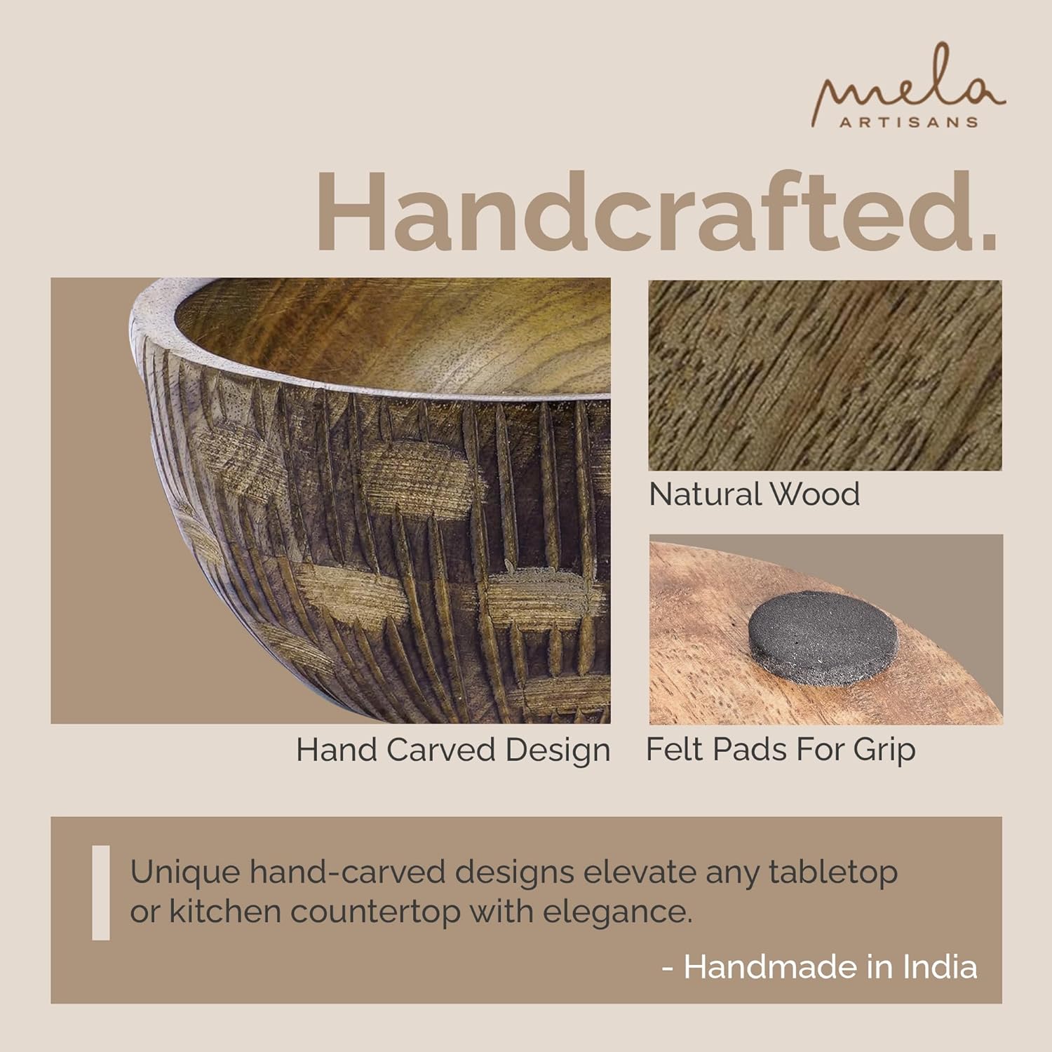 Mela Artisans Cuenco pequeño de madera  Medio quemado  Cuenco pequeño de Zoji Valley  Decoración rústica de granja  Madera de mango  Se adapta a