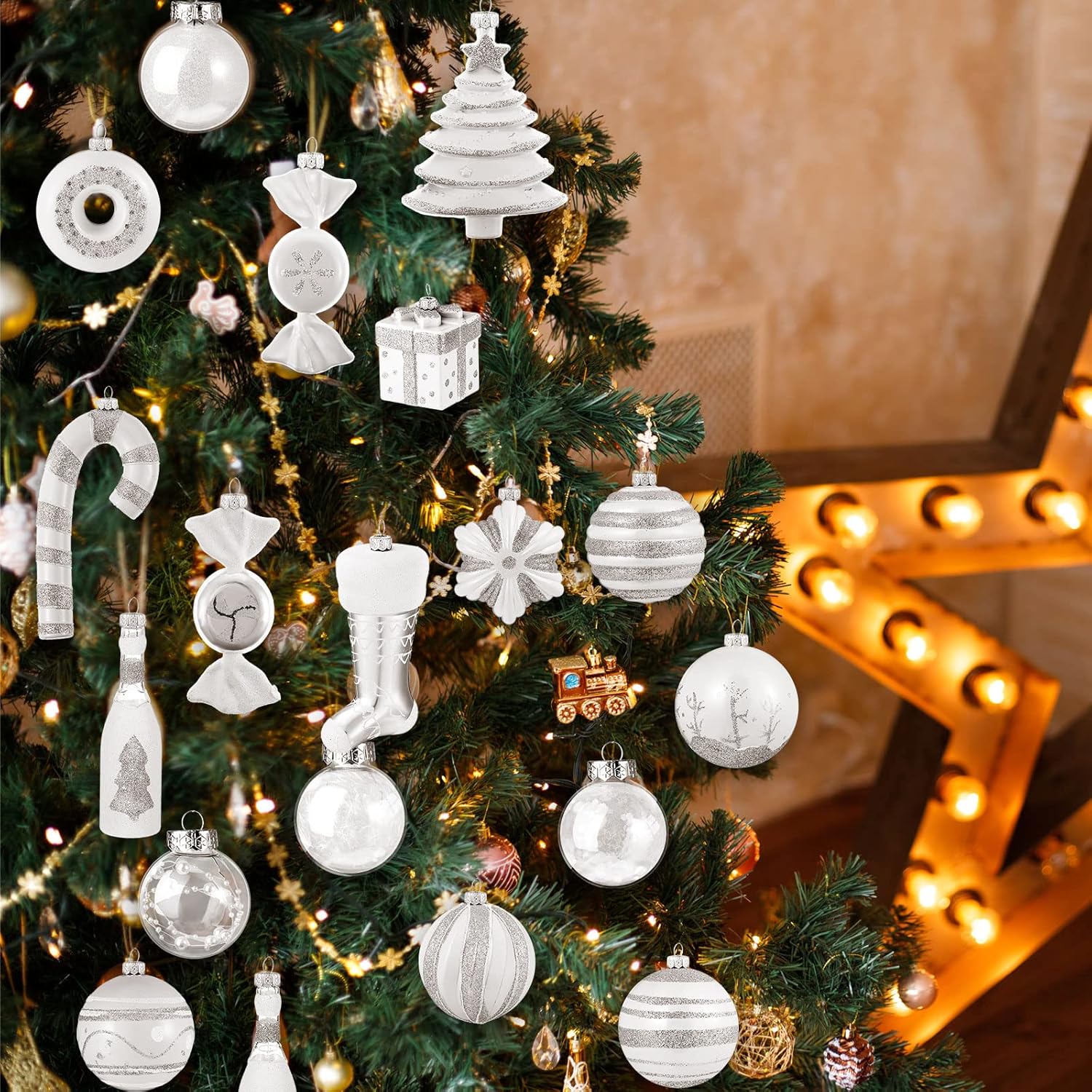 Juego de 64 bolas de adornos de caramelo de Navidad, adornos de Navidad, surtido de adornos de árbol de Navidad, bolas de Navidad para árbol de
