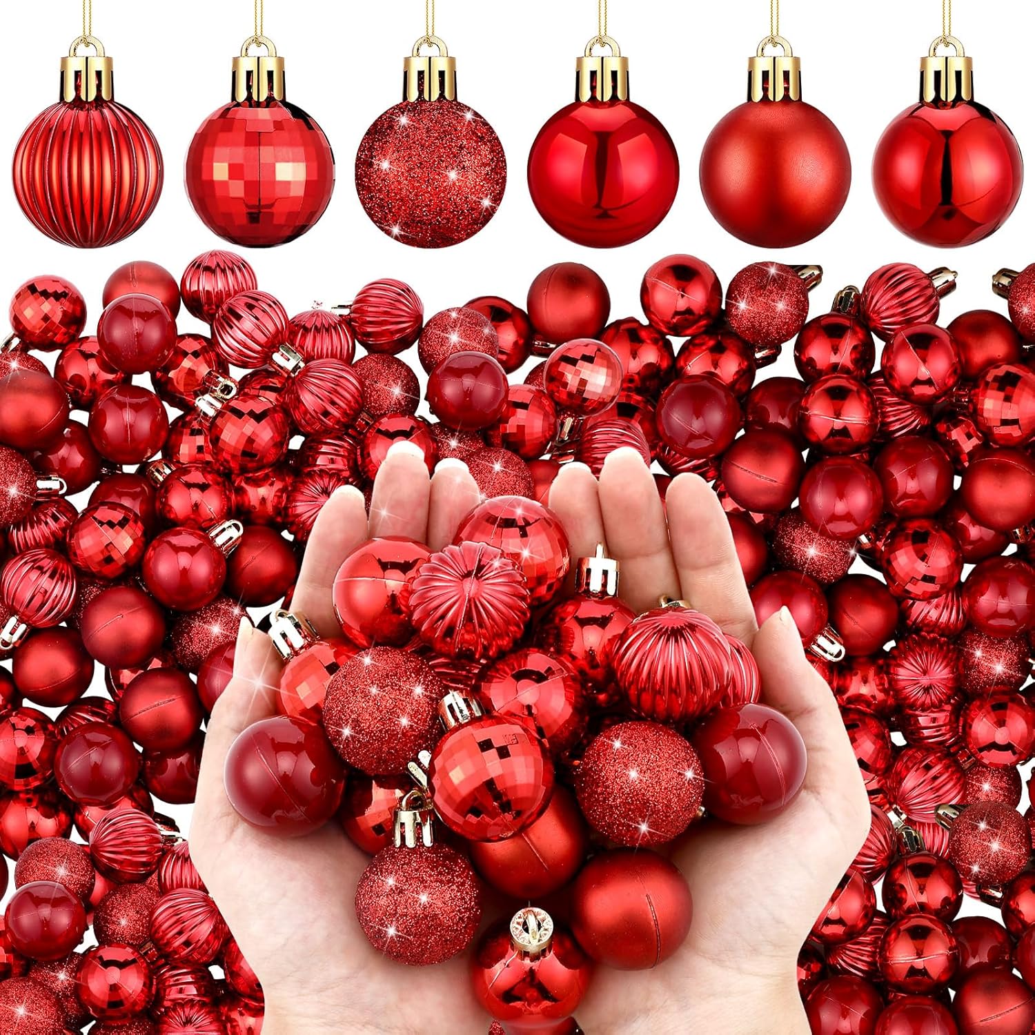 Shappy 216 adornos de mini bola de Navidad de 1.18 pulgadas, decoración de árbol de Navidad, 6 estilos, bolas pequeñas de Navidad inastillables con