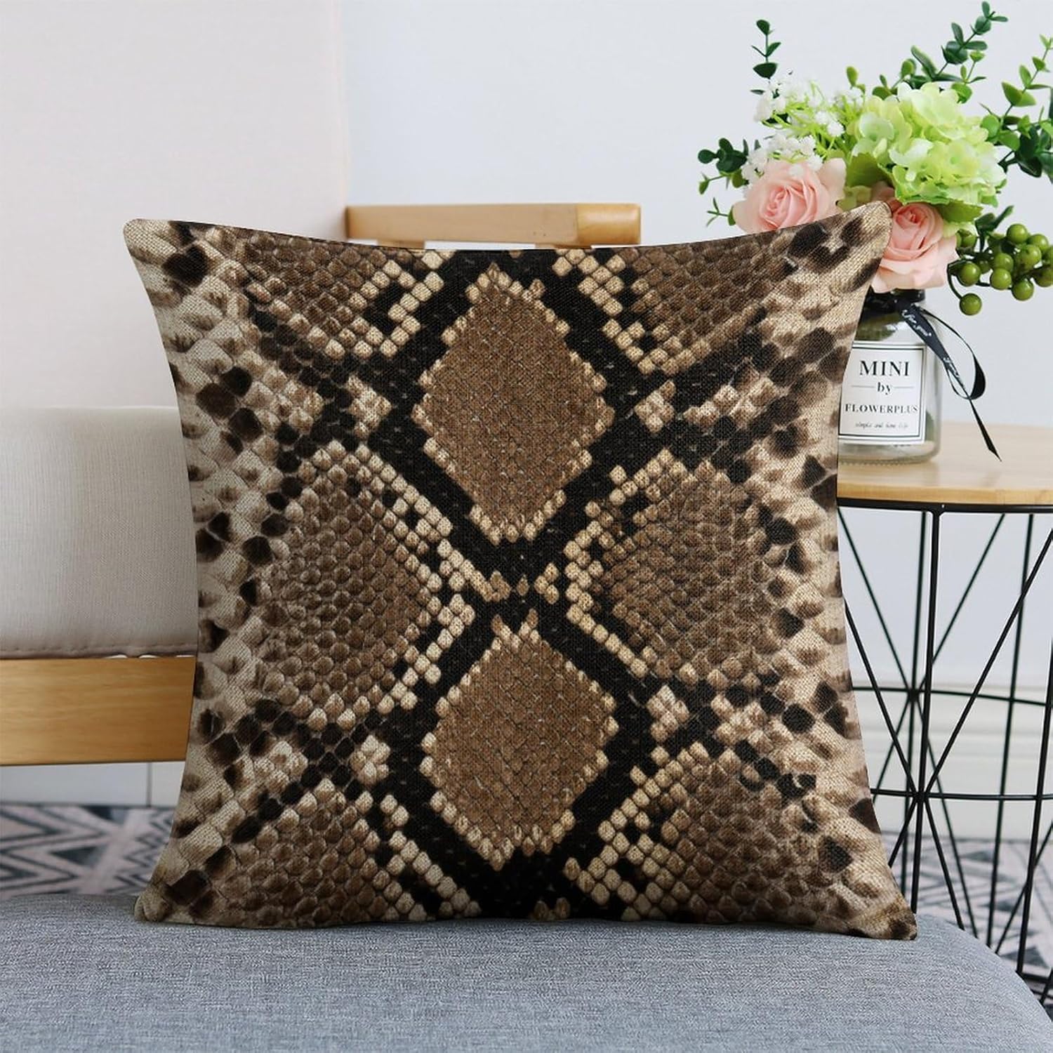 Meaudiwes Juego de 2 fundas cuadradas de lino para cojín, 18 x 18 pulgadas, para sofá, cama, sala de estar, decoración de serpiente fresca