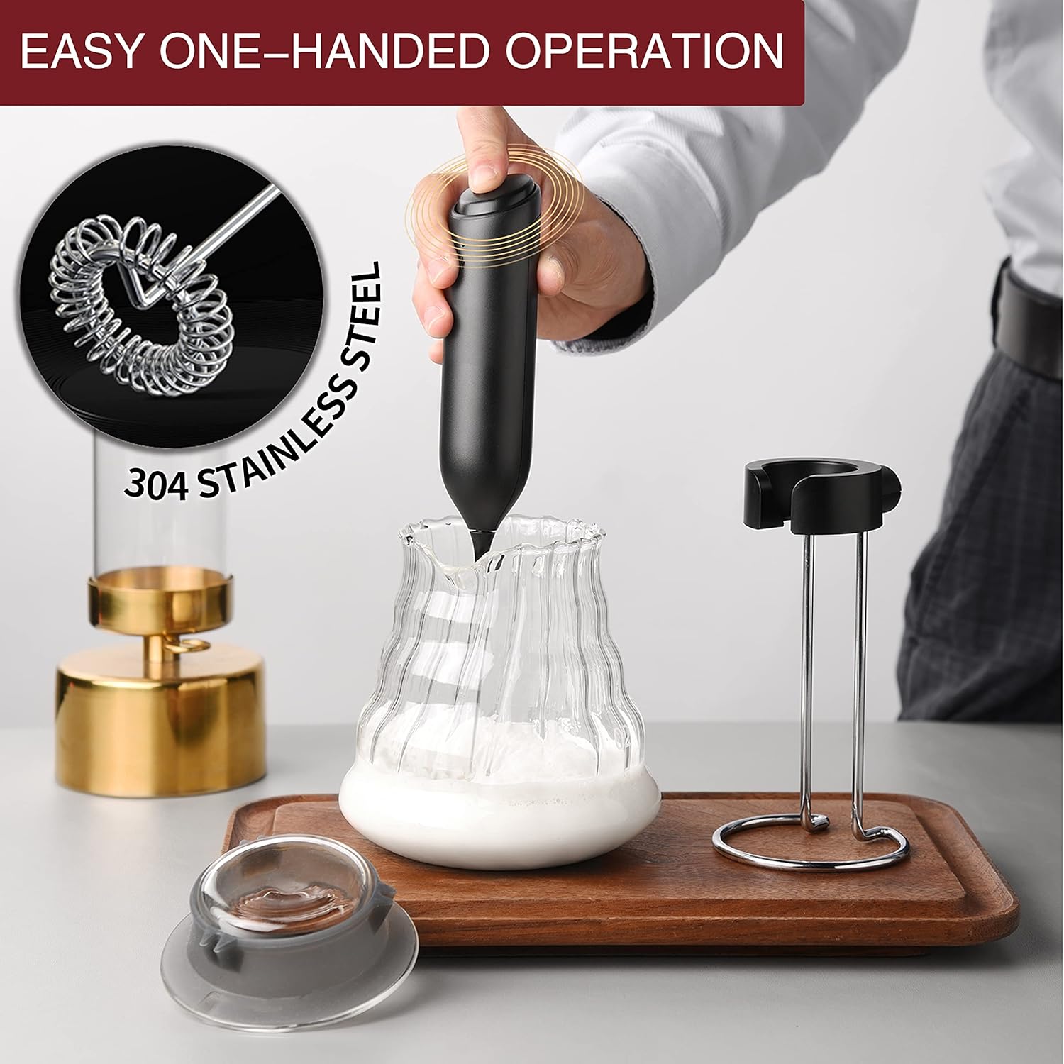 Espumador de leche recargable de mano, espumador de café AdanZst de mano con soporte de carga USB, mezclador eléctrico de mano, mini batidor
