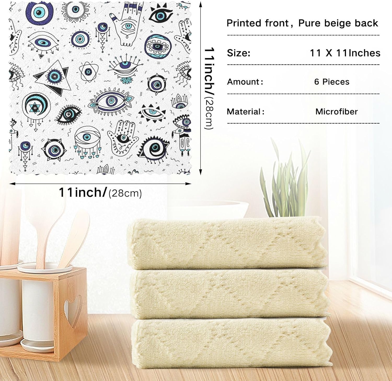 Evil Eyes Geometry Doodle 6 Pack Quick Dry Microfiber Cleaning Towels Kitchen Decorative Quality Microfiber Towel for Countertop Coffee