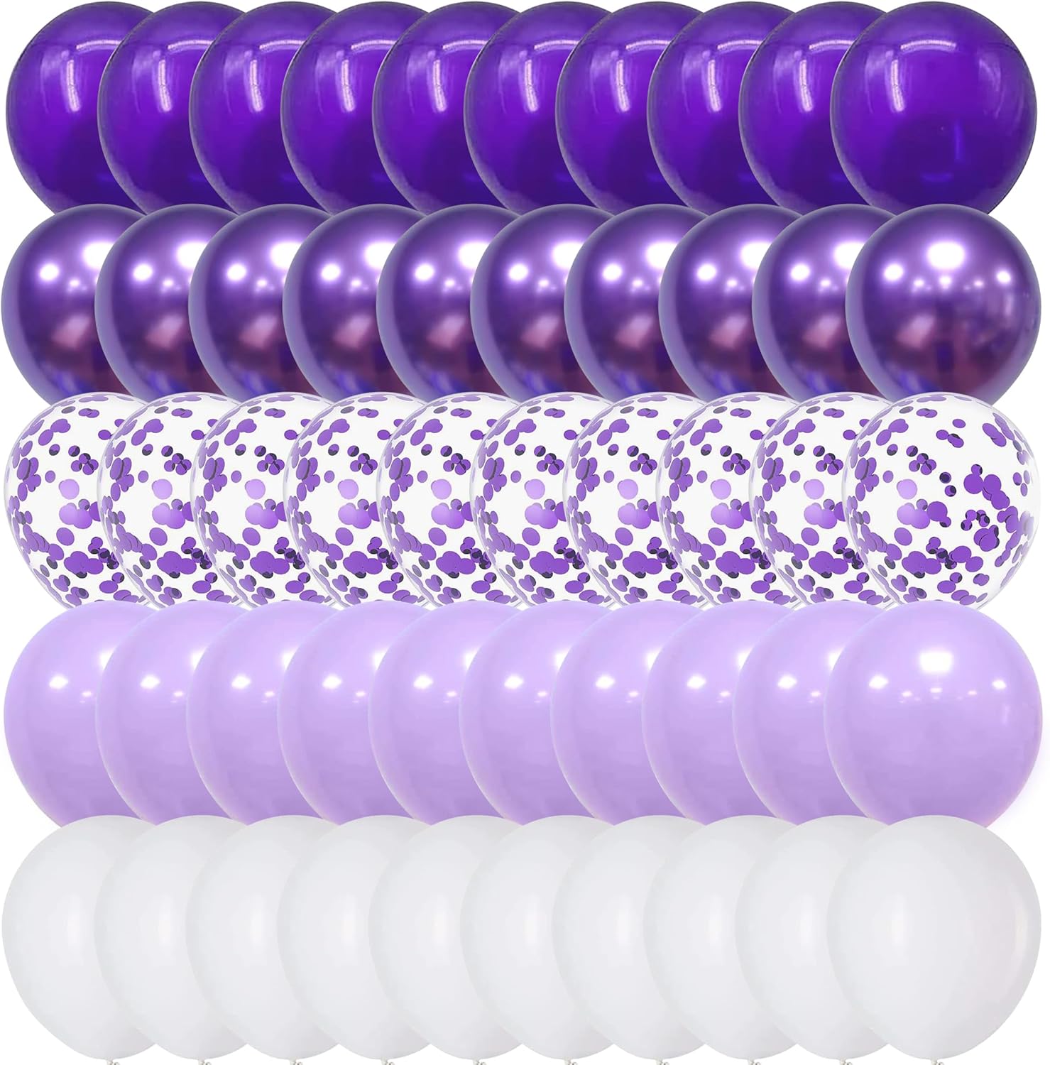 Paquete de 60 globos color morado y blanco de 12 pulgadas, morado oscuro, morado claro, morado metálico cromado y de confeti morado, para