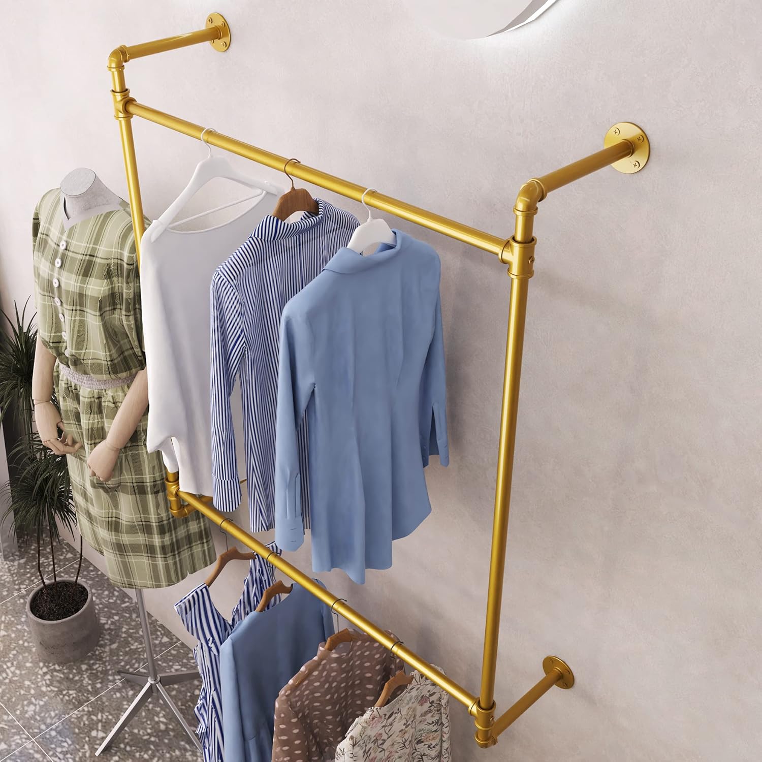 MaiRHK Perchero industrial de metal para ropa, para colgar en la pared, barra de almacenamiento para armario, vintage, comercial, para pasillo,