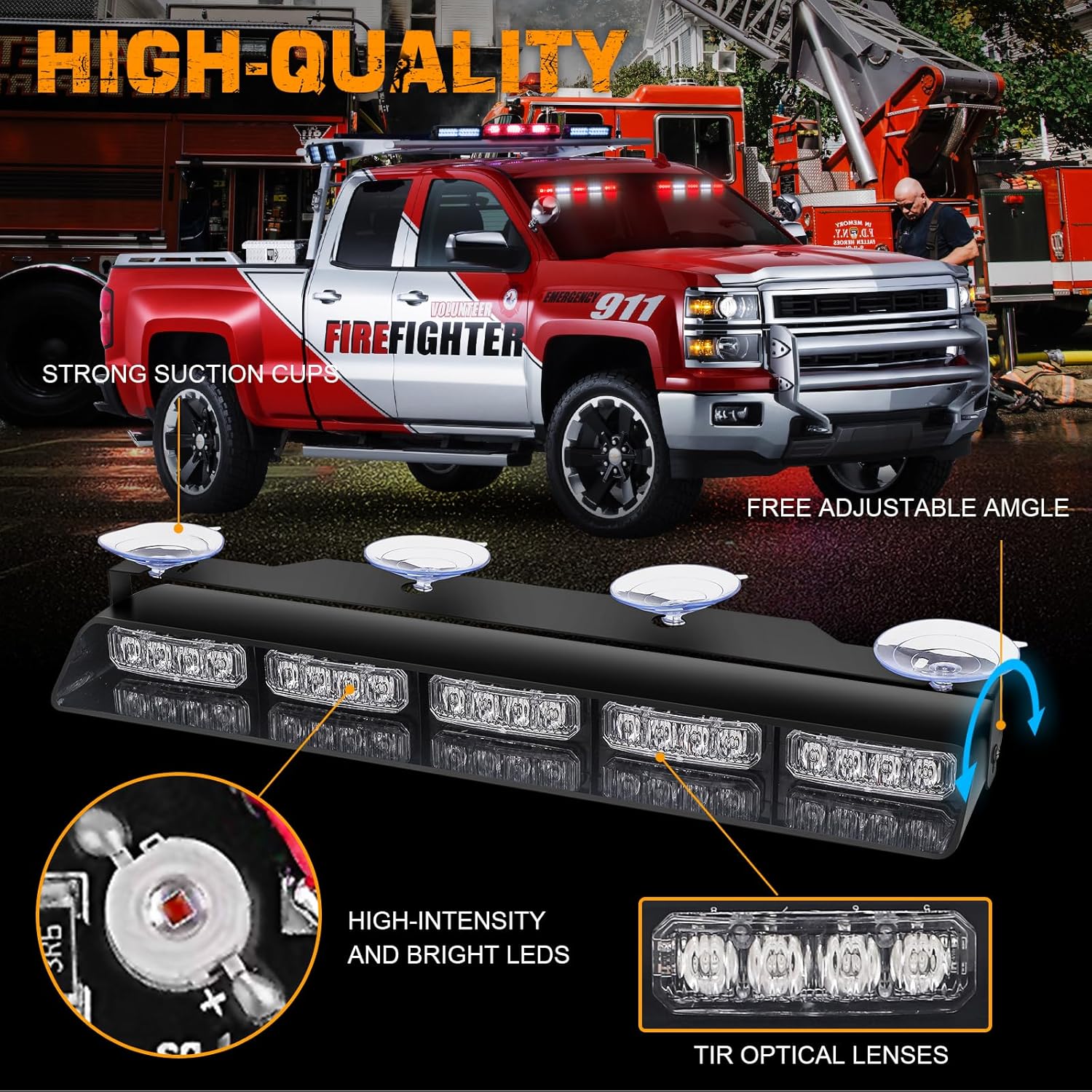 XRIDONSEN 2 luces de emergencia rojas y blancas de 17 pulgadas para vehículos, 40 luces LED de emergencia para salpicadero, luces estroboscópicas de
