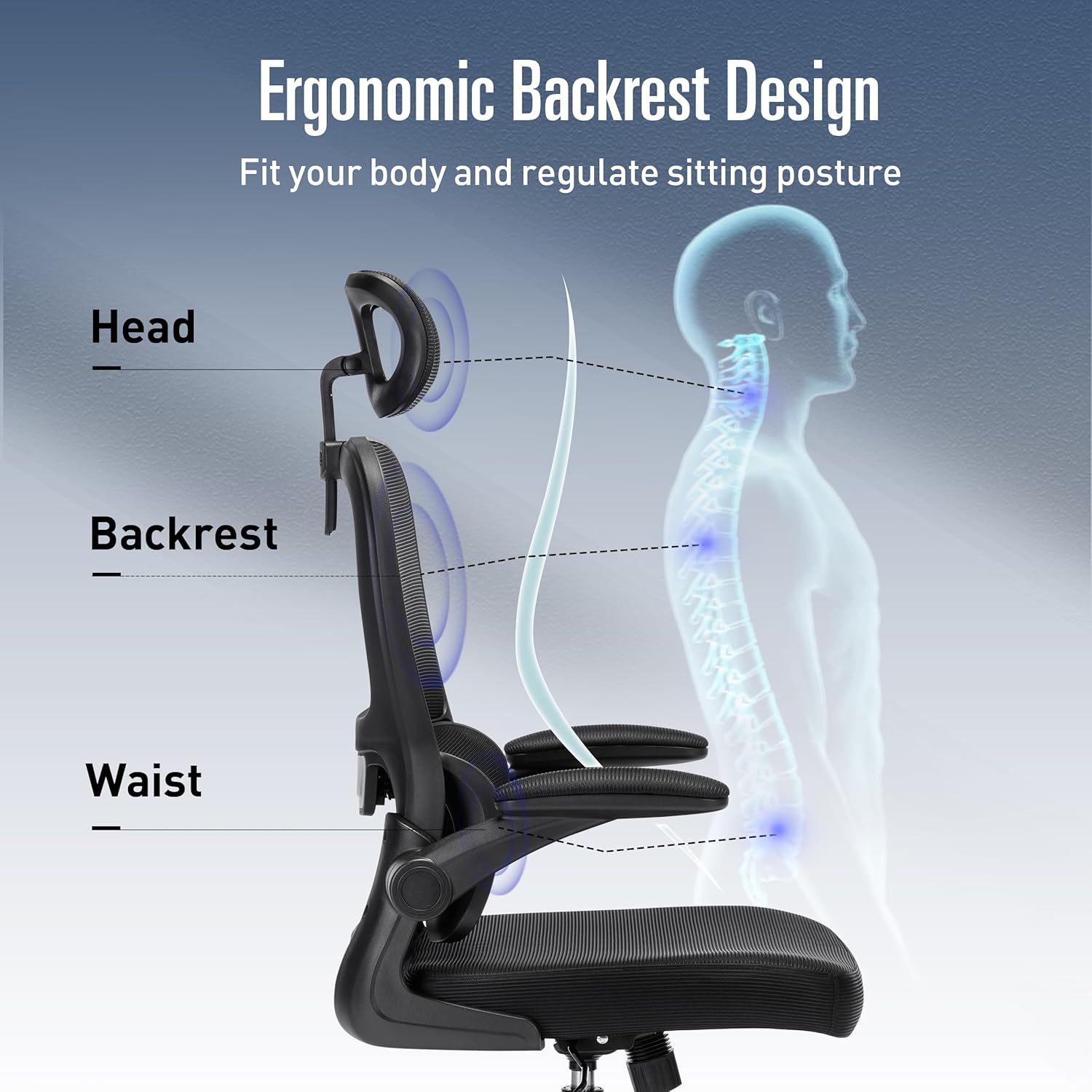 Silla de oficina, silla de oficina ergonómica con reposacabezas, sillas de computadora de malla de respaldo alto para oficina en casa con soporte de