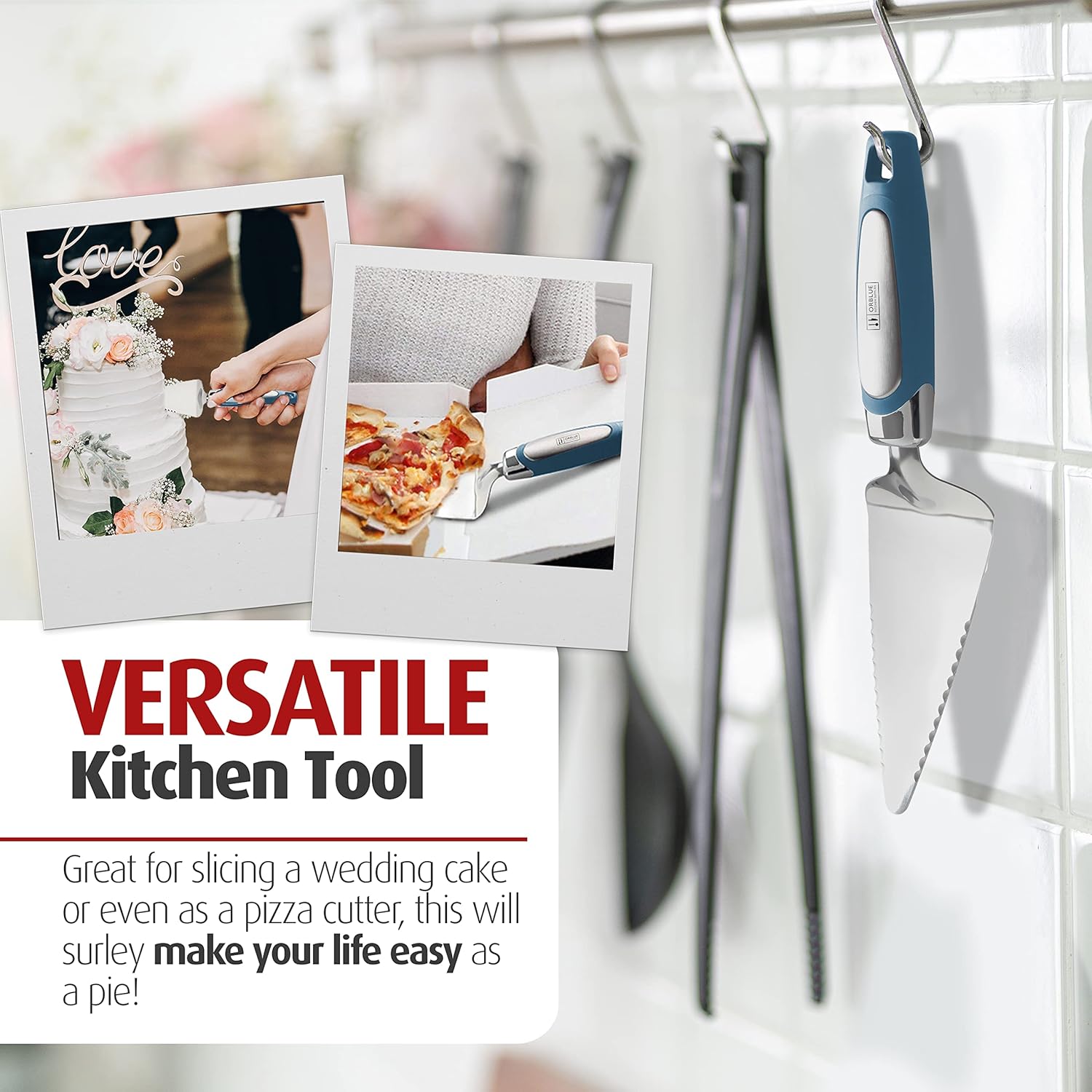 Orblue Servidor para tartas, herramienta esencial de cocina, dentada en ambos lados, ideal para chef diestro o zurdo, cubiertos de acero inoxidable,