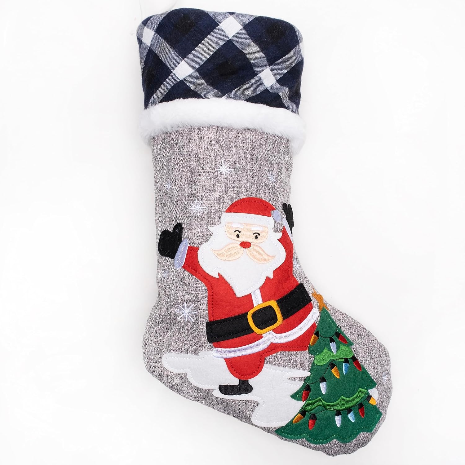 GEX Medias de Navidad personalizadas 2023 de 21 pulgadas, nombres bordados, de arpillera gris y azul, búfalo, piel sintética, lindo patrón para