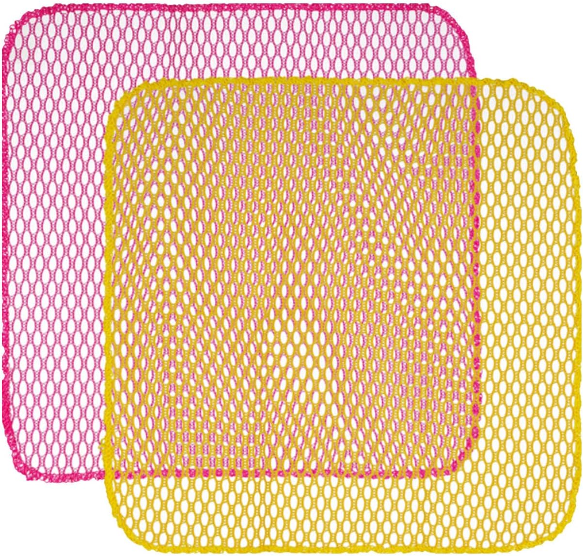 Depurador de malla de 5 piezas, perfecto para lavar platos, secado rápido, no más esponjas con olor de 11.5 x 11.5 pulgadas (rosa 2+amarillo 3)