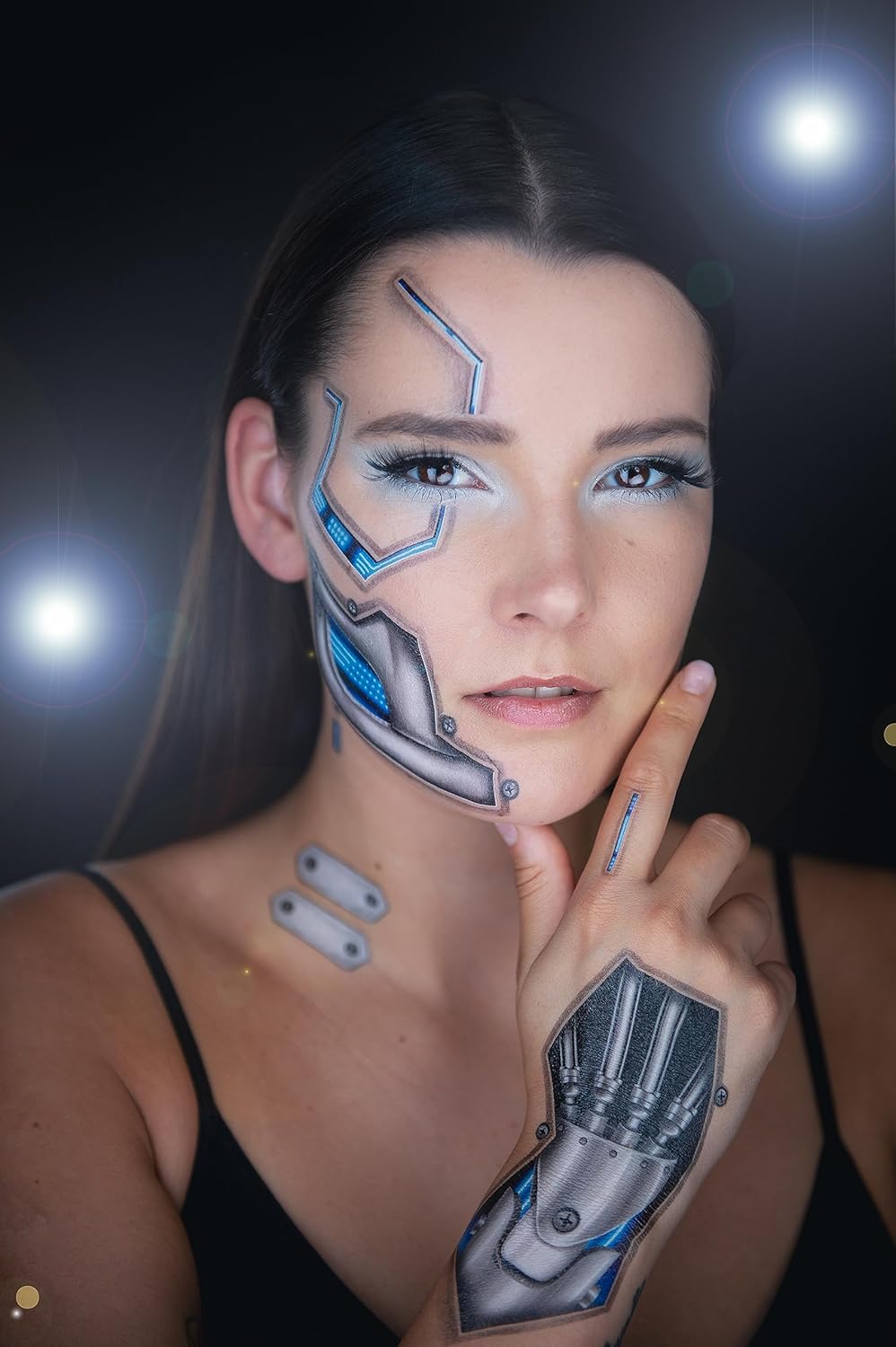 2 x Death Metal Cyborg Face Tatuaje Temporal, Cyberpunk, KI