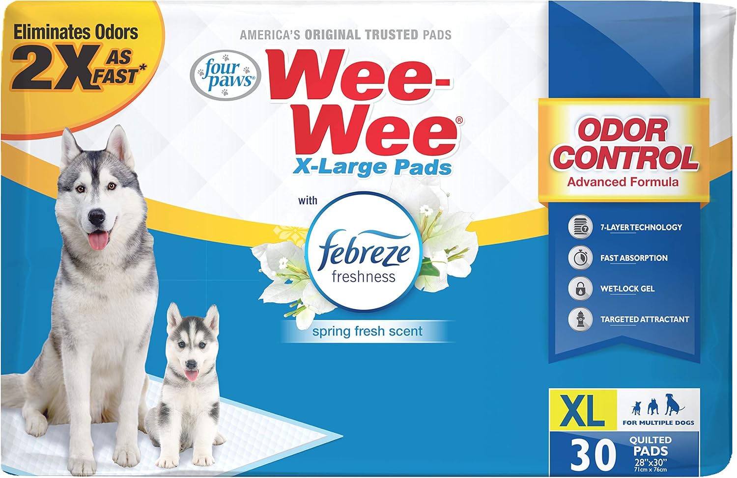 Four Paws Wee-Wee – Control de olores con Febreze Freshness – Almohadillas para orina XL para perros – Almohadillas para perros y cachorros para