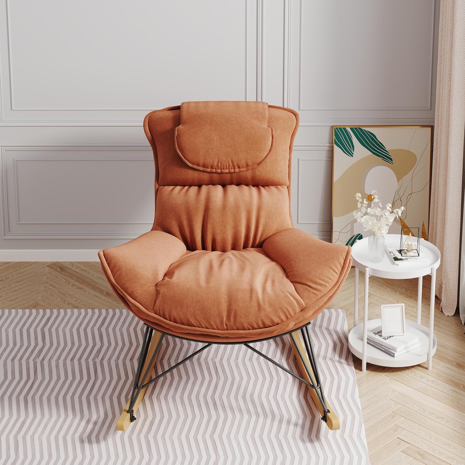 Mecedora para interiores, sofá individual de ocio, mecedora de terciopelo suave con cojín de asiento desmontable y lavable, cómoda silla de lectura