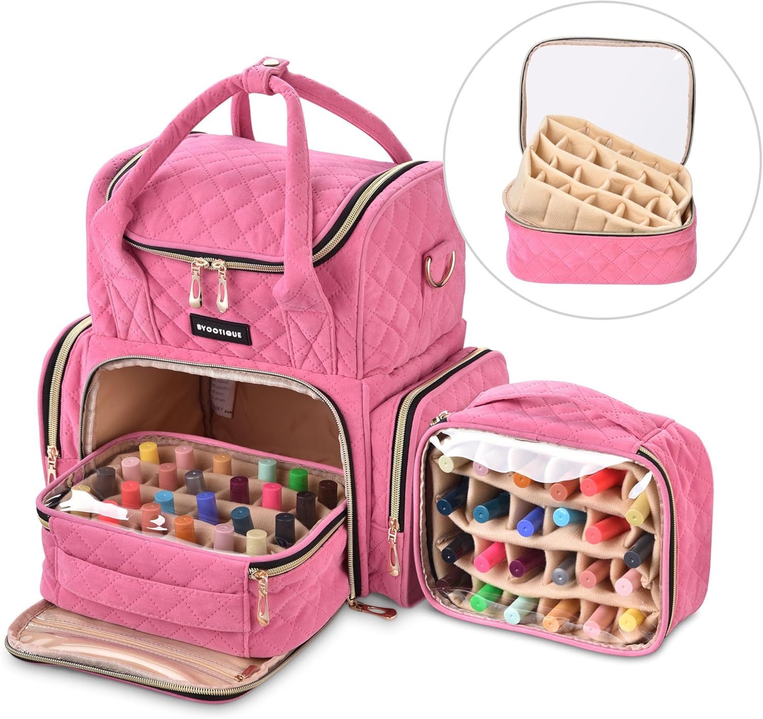 BYOOTIQUE Estuche de esmalte de uñas de doble capa, organizador de almacenamiento de suministros de arte de uñas, estuche de transporte, bolsa de
