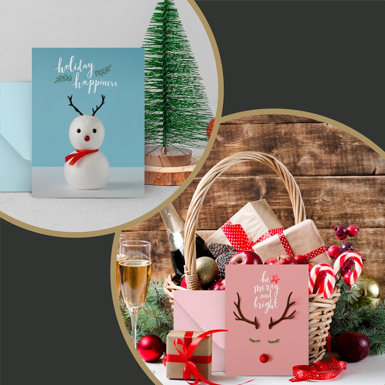 240 tarjetas de felicitación de Navidad con sobres, 6 diseños surtidos de 4 unidades con puntos UV de alto brillo, tarjetas de Navidad de 7.25 x 5.5