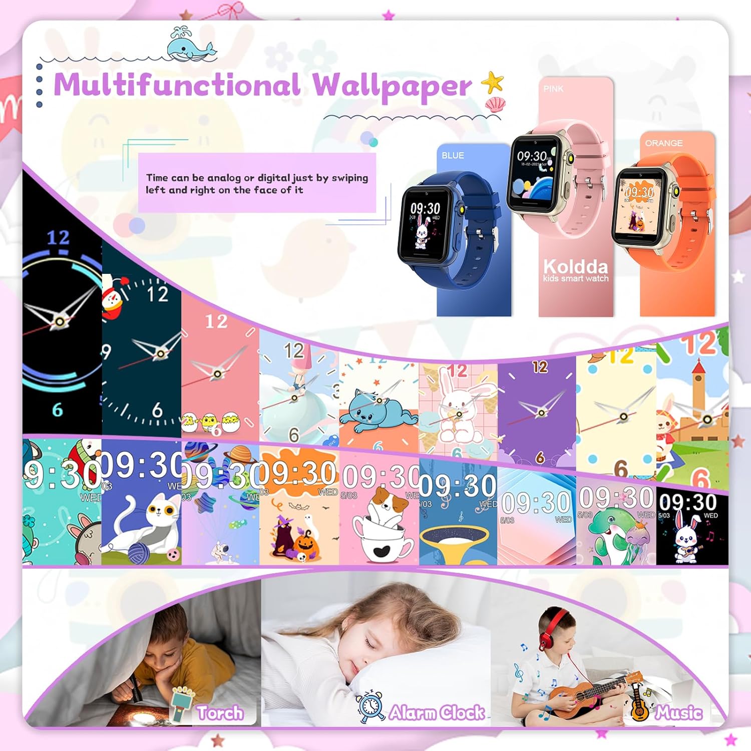 Reloj inteligente para niños, reloj inteligente para niñas y niños de 4 a 12 años con reproductor de música, pantalla táctil HD, 23 juegos, cámara,