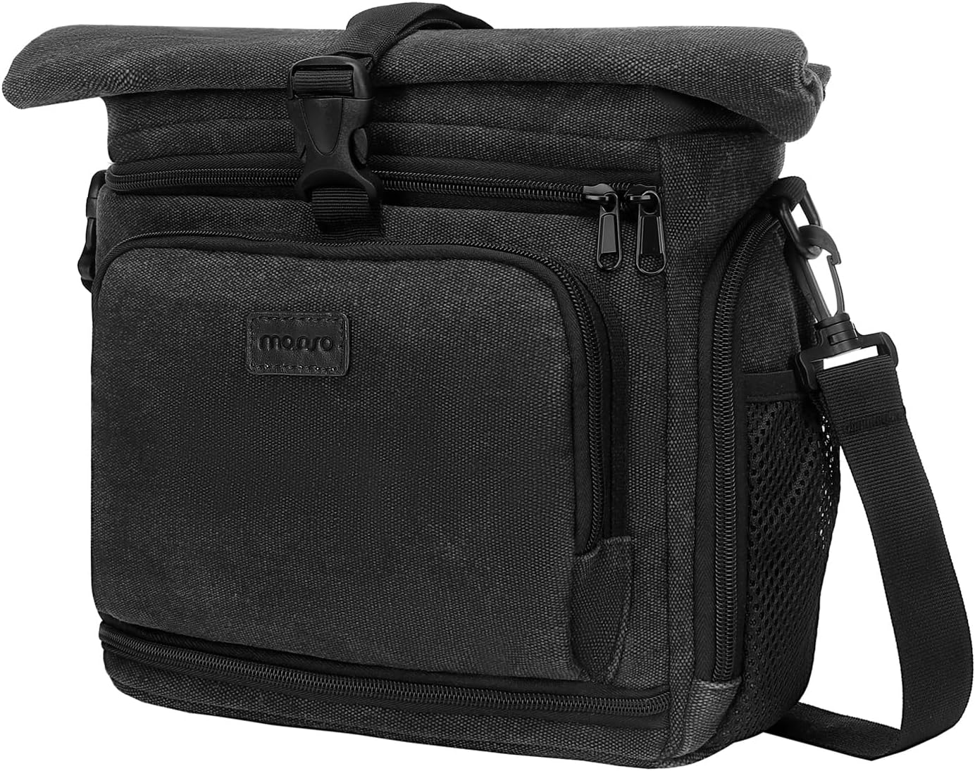 MOSISO Bolsa cruzada para cámara DSLRSLRSLRsin espejo, funda de lona para cámara con compartimento superior enrollable expandible compatible con