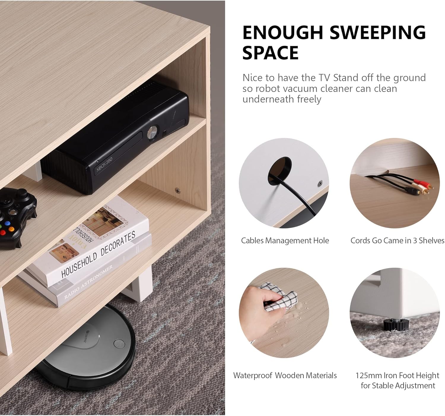 FITUEYES Soporte de TV con soporte para televisores de 32 a 70 pulgadas, centro de entretenimiento con consola de madera con capacidad para hasta