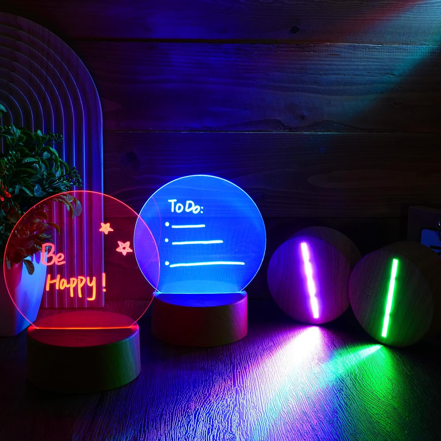12 bases de lámpara de noche LED 3D, 12 hojas de acrílico transparente en blanco, 16 colores, 4 modos con control remoto, cable USB, color madera,