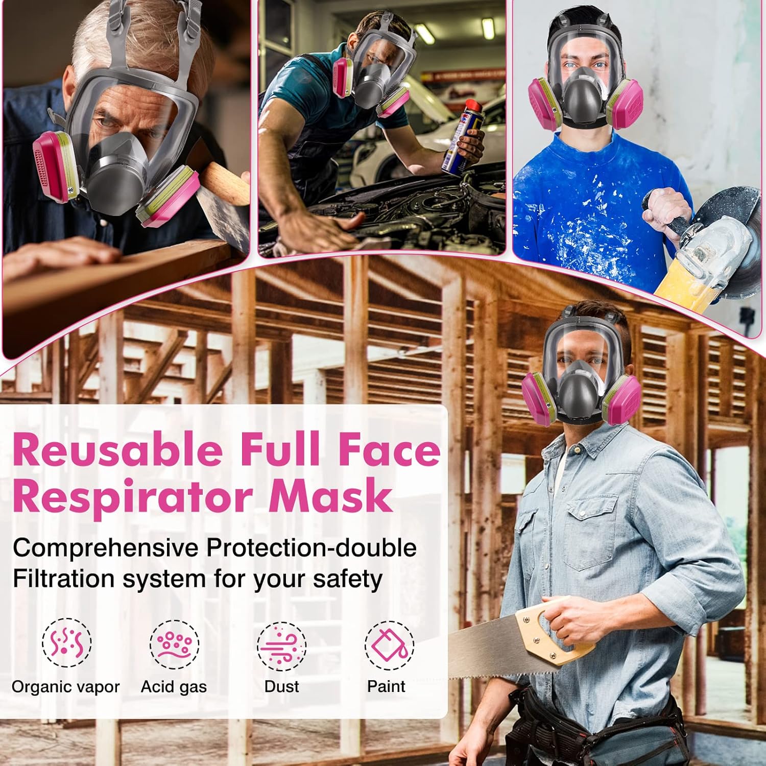 Respirador de máscara facial completa con cartuchos 60926, cubierta de gas reutilizable, máscaras de vapor orgánicas de supervivencia, máscara de