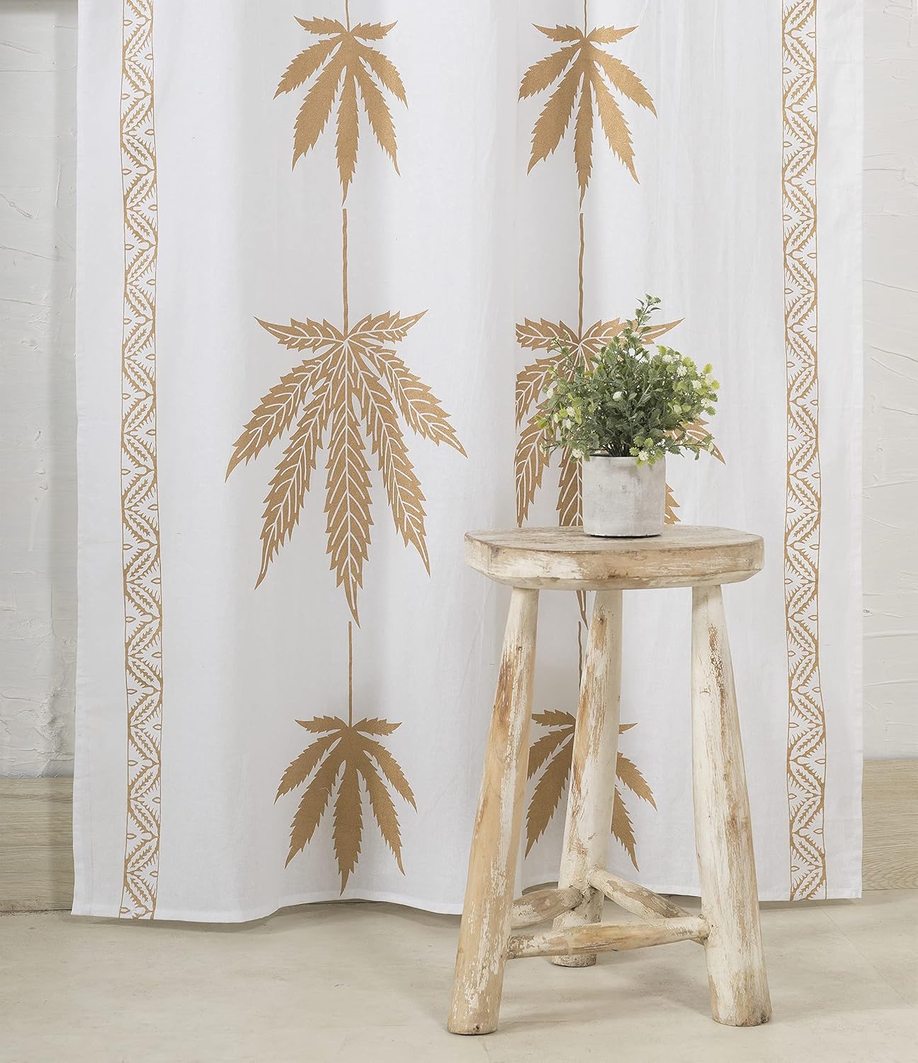Popular Handicrafts Cortina de ventana con estampado de hojas de oro, estilo hippie, indio, bohemio, hermoso, para ventana, dormitorio, sala de